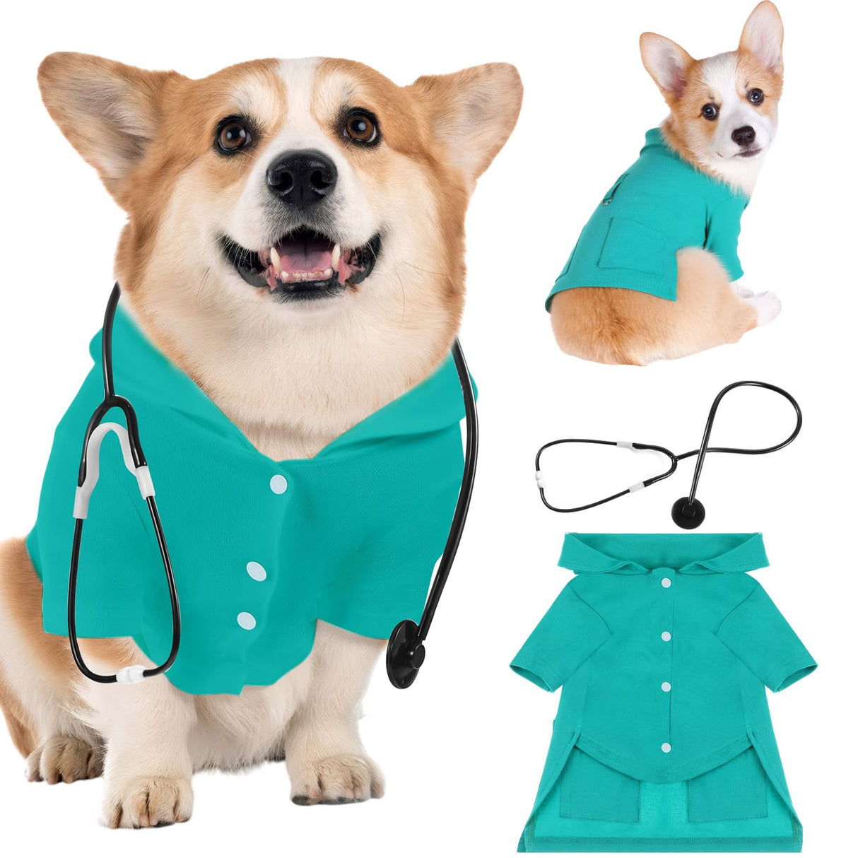 Huhumy Dog Doctor Costume Cat Surgeon Nurse Costumes Pet Doctor Clothes with Stethoscope Puppy Cosplay Party Apparel Outfits for Dogs Cats Dress Up Holiday Uniform Cosplay Halloween(Green,L)