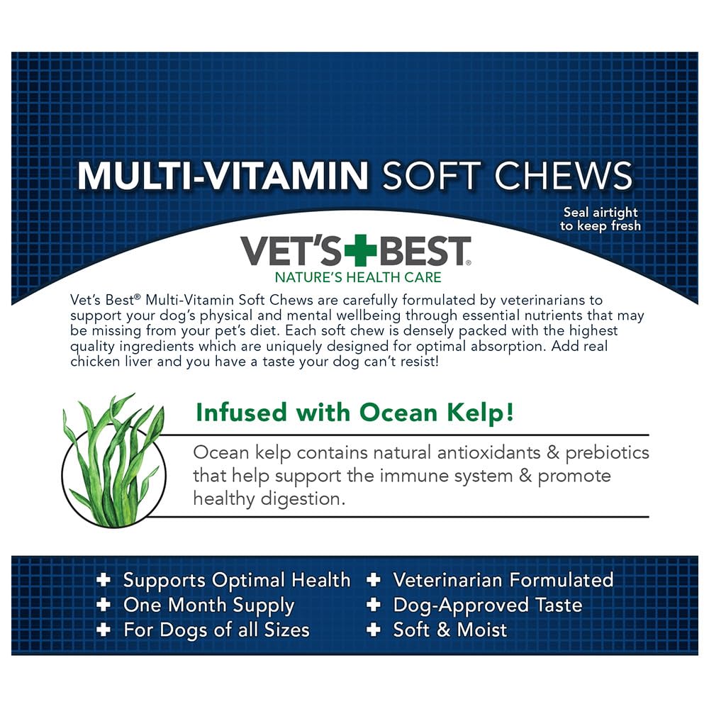 Vet's Best Multi-Vitamin Soft Chew Dog Supplements - Vitamins for Dogs - Supports Dogs Physical and Mental Health - 30 Day Supply