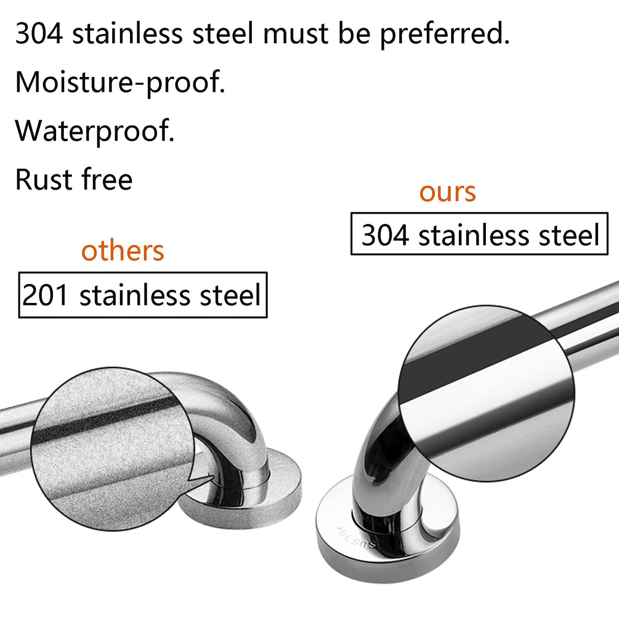 Rackickyer Shower Grab Bar, 2 Pack 12 Inch Bathroom Grab Bar, 1.25" Diameter 304 Stainless Steel Anti-Slip Grab Bars for Bathtubs and Showers, Handicap Shower Grab Bar for Seniors Elderly