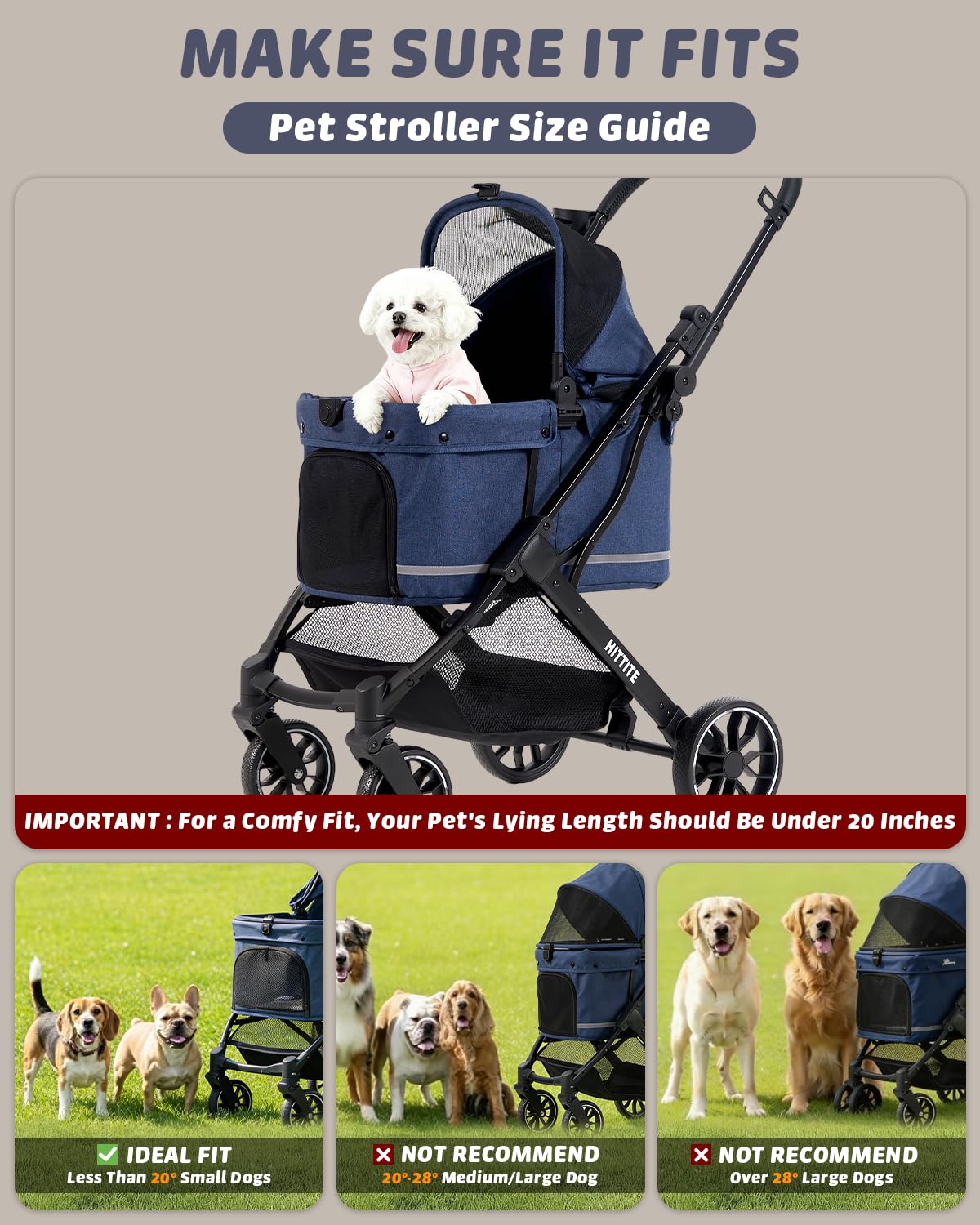 HITTITE Pet Stroller with Weatherproof Cover, All-Terrain 4-Wheel Cat & Dog Stroller with Adjustable Canopy, Foldable Dog Strollers with Storage Basket for Small to Medium Dogs Up to 55 lbs.