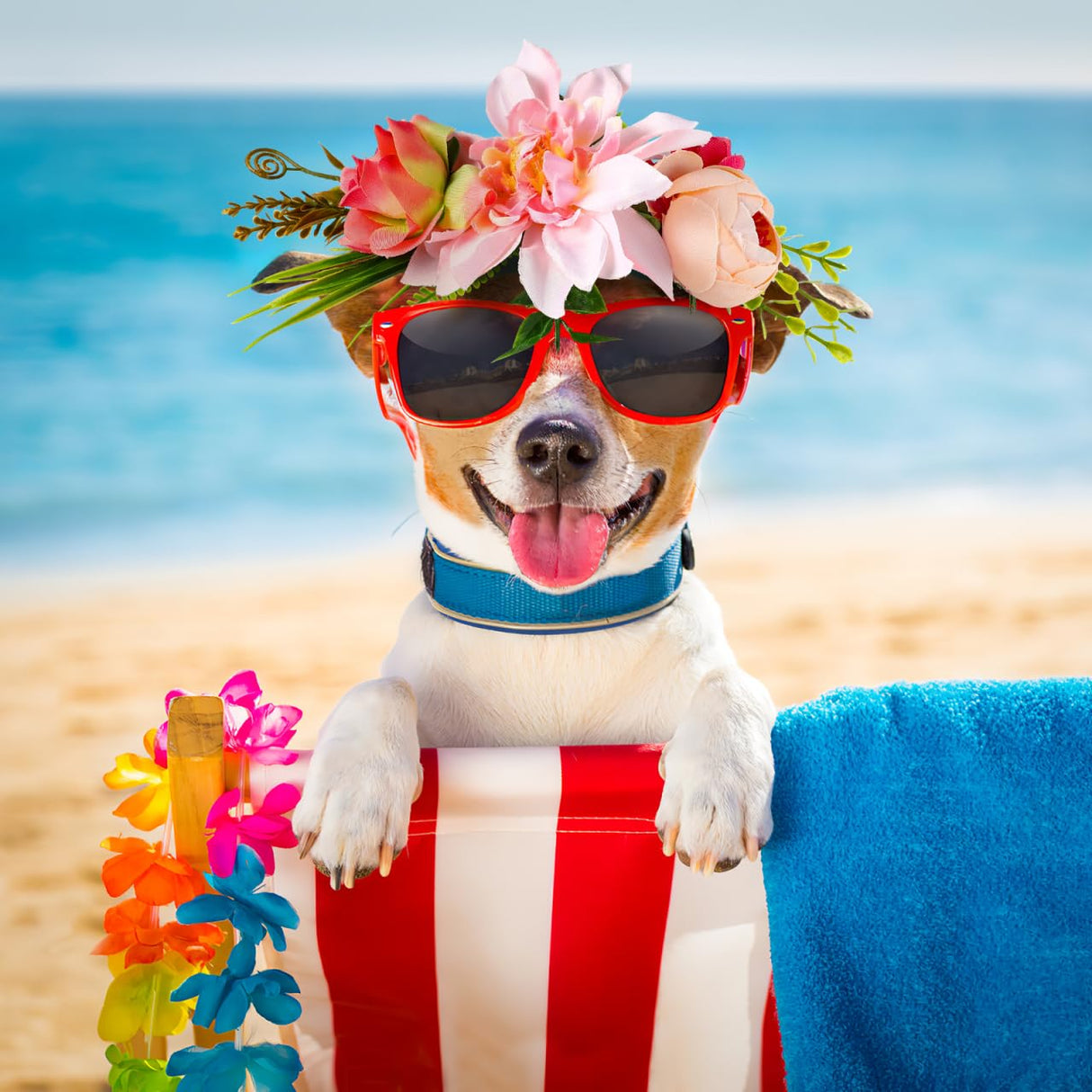 POPETPOP Dog Flower Crown, Dog Tiara Adjustable Pet Flower Headband for Pet Wedding Outfit Vacation Costume Decor