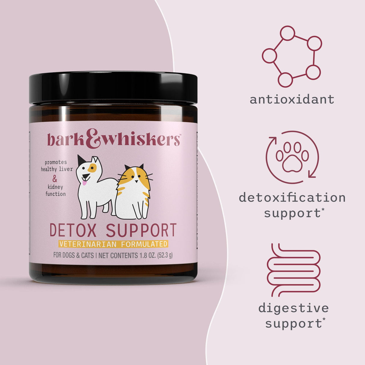 Bark & Whiskers Detox Support - Helps Support Healthy Liver & Kidney Function - Herbal Blend with Organic Milk Thistle & Green Tea - 1.8 oz