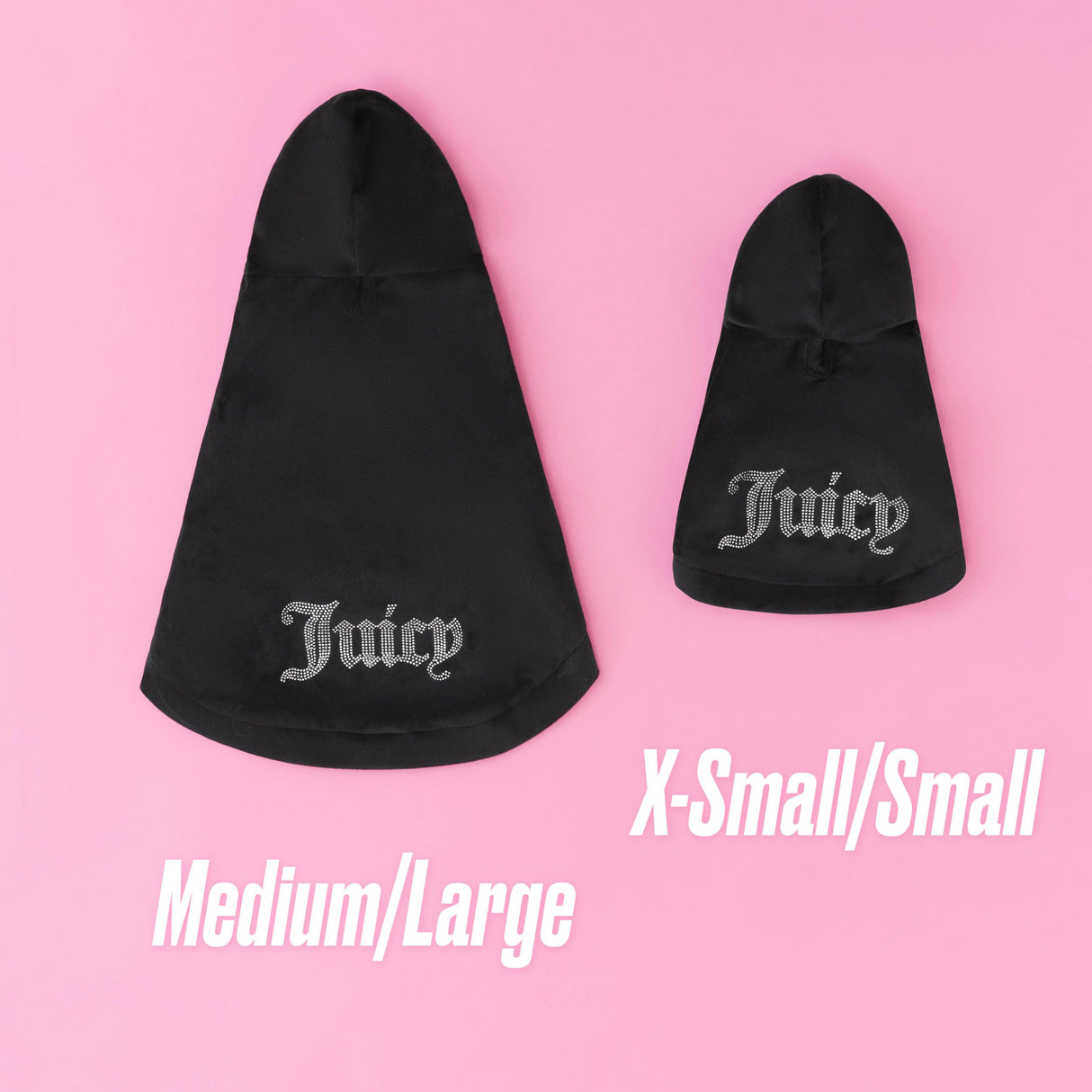 Juicy Couture Bling Velour Pet Hoodie - Black - M/L (7-12 lbs.) - Pet Hoodies for Small Dogs or Cats