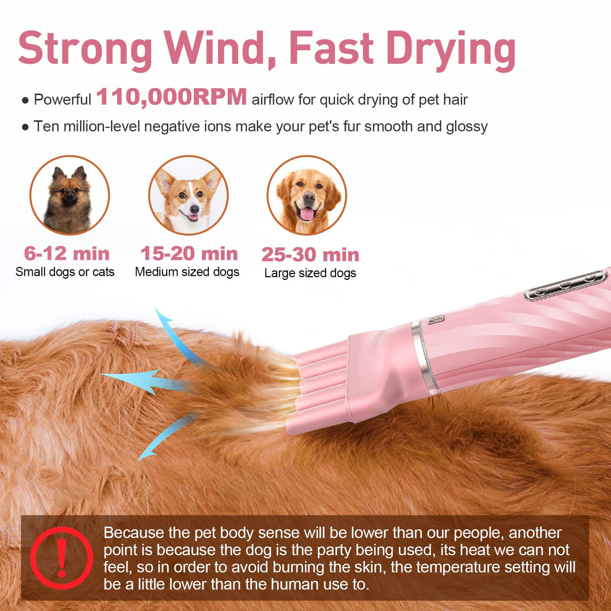 Discala Dog Dryer, Dog Grooming Blow Dryer Kit with Slicker Brush for Pet, High Velocity Blow Dryer for Dogs with Adjustable Speed and Temperature for Pet Grooming Supplies and Home Use, Pink