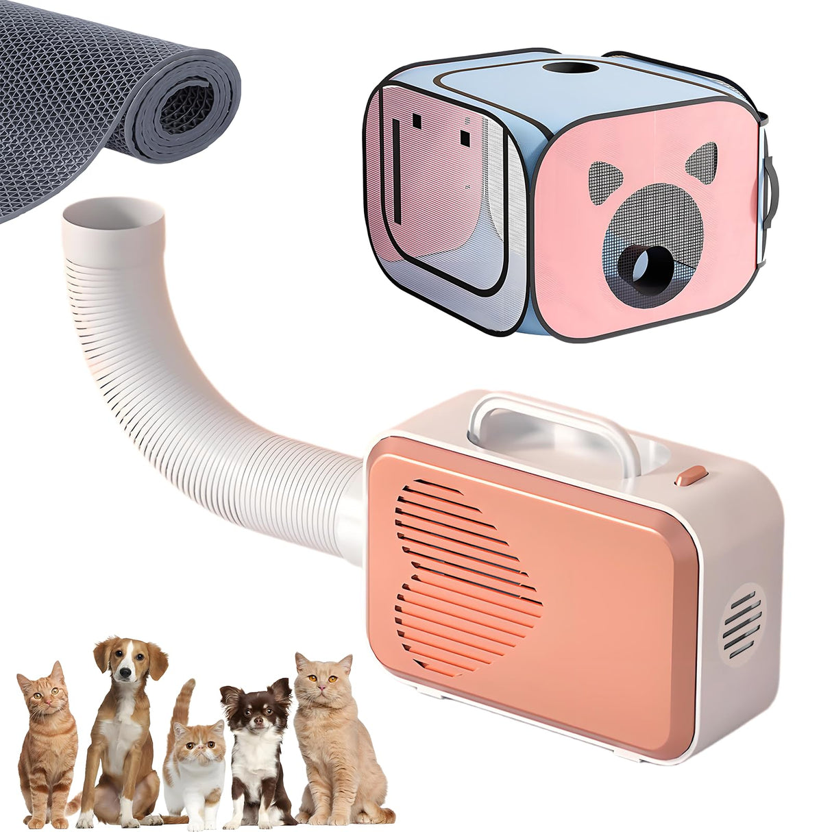 Yehenarn Pet Dryer with Pet Dryer Box 108L and Pad, Hands-Free, Ventilation and Circulation, Anti Hair Flying, Foldable Low Noise ldeal for Drying Cat and Dog Hair