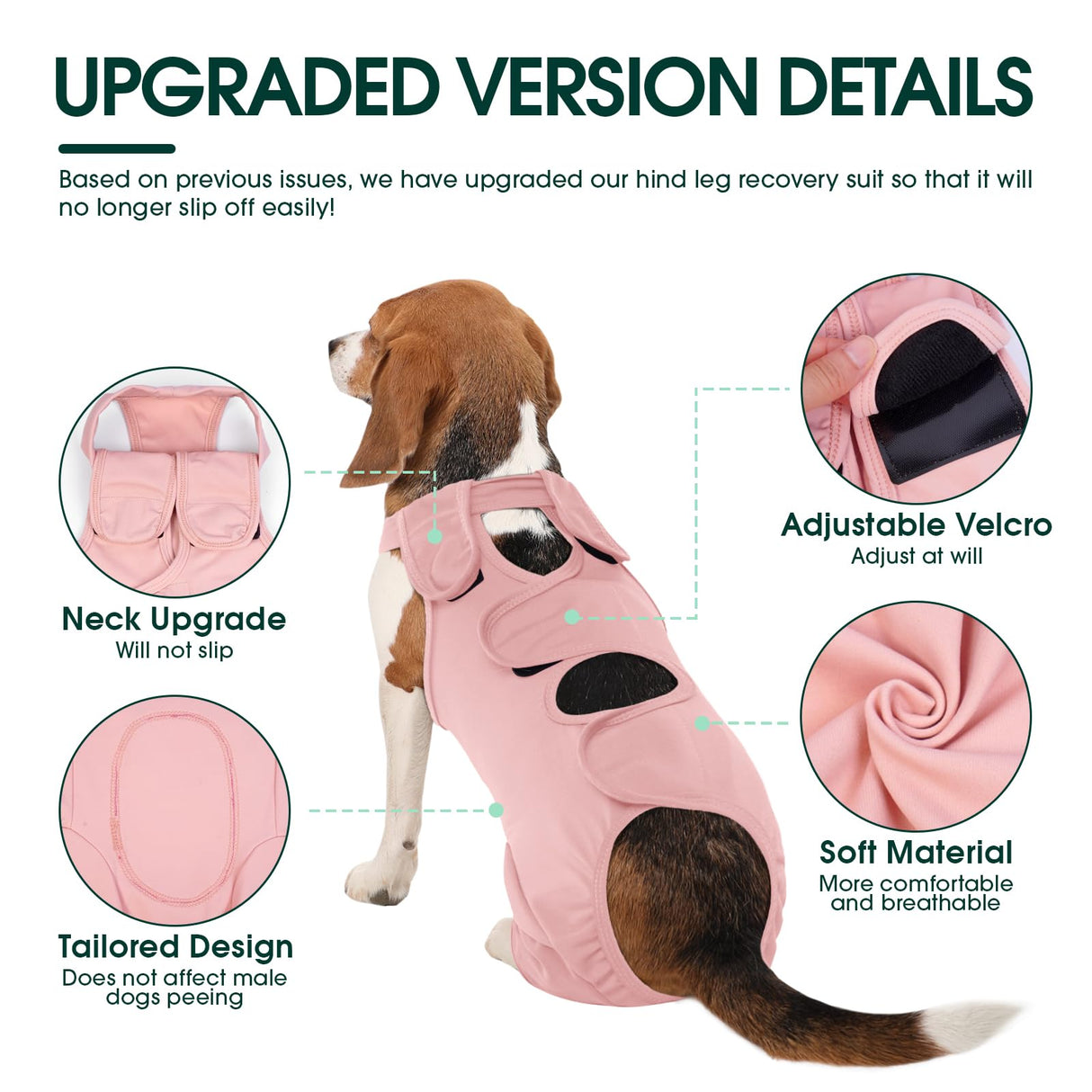 Kuoser Dog Recovery Suit for Back Legs, Thigh Wound Protective Sleeve for Dogs, Dog Recovery Sleeve for Female Male Dogs, Dog Onesie After Surgery Pet Surgical Suit for Spay Neuter, Pink XL