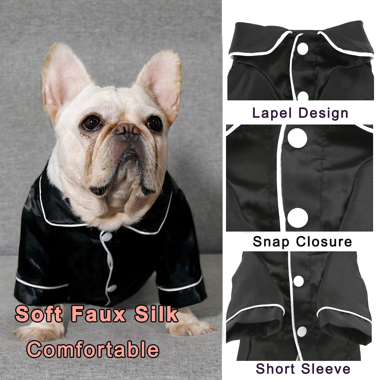 Zunea Faux Silk Dog Pajamas Shirts for Medium Size Dogs Soft Lapel Sleepwear Two-Legged Indoor Pjs Clothes T Shirt Pet Holiday Party Outfits Apparel Black 4XL