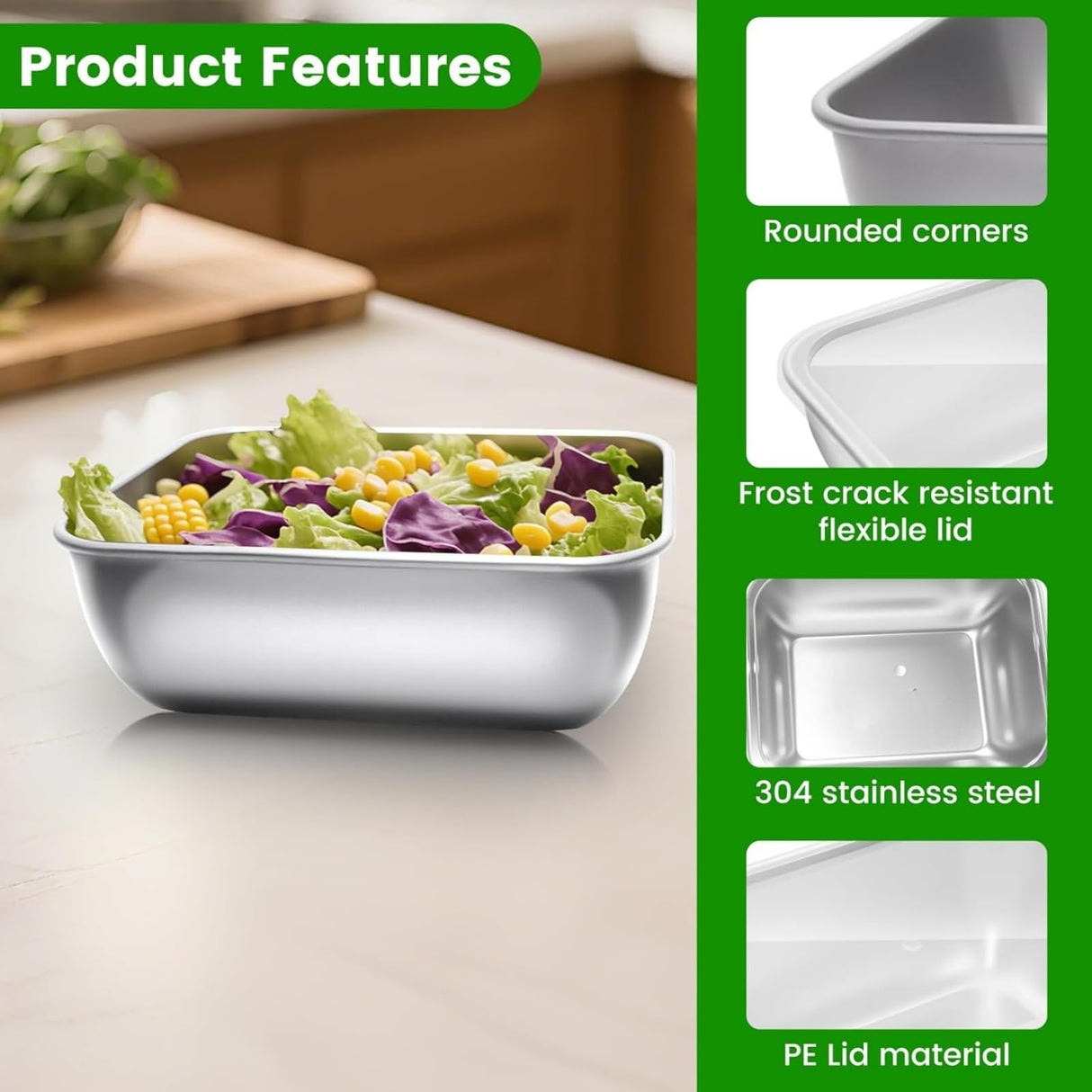 5 PCS Stainless Steel Storage Container Sets - Clear Lids, Stackable Food Storage | Kitchen Containers, Fruit & Snack Organization (Multi-Use)