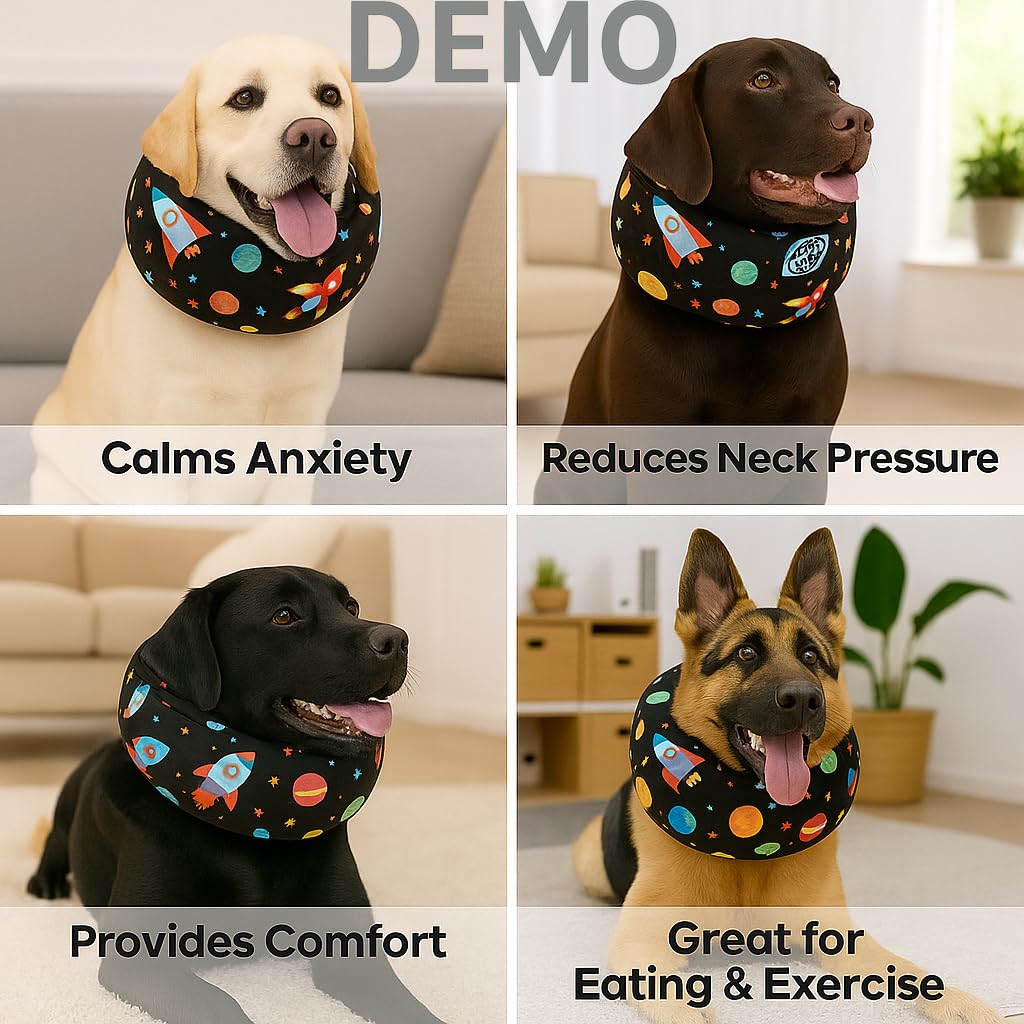 LovinPet Dog Recovery Collar, Adjustable Soft Cone for Medium & Large Dogs, Post-Surgery Comfort & Lick Prevention, Interstellar Black Print,Black