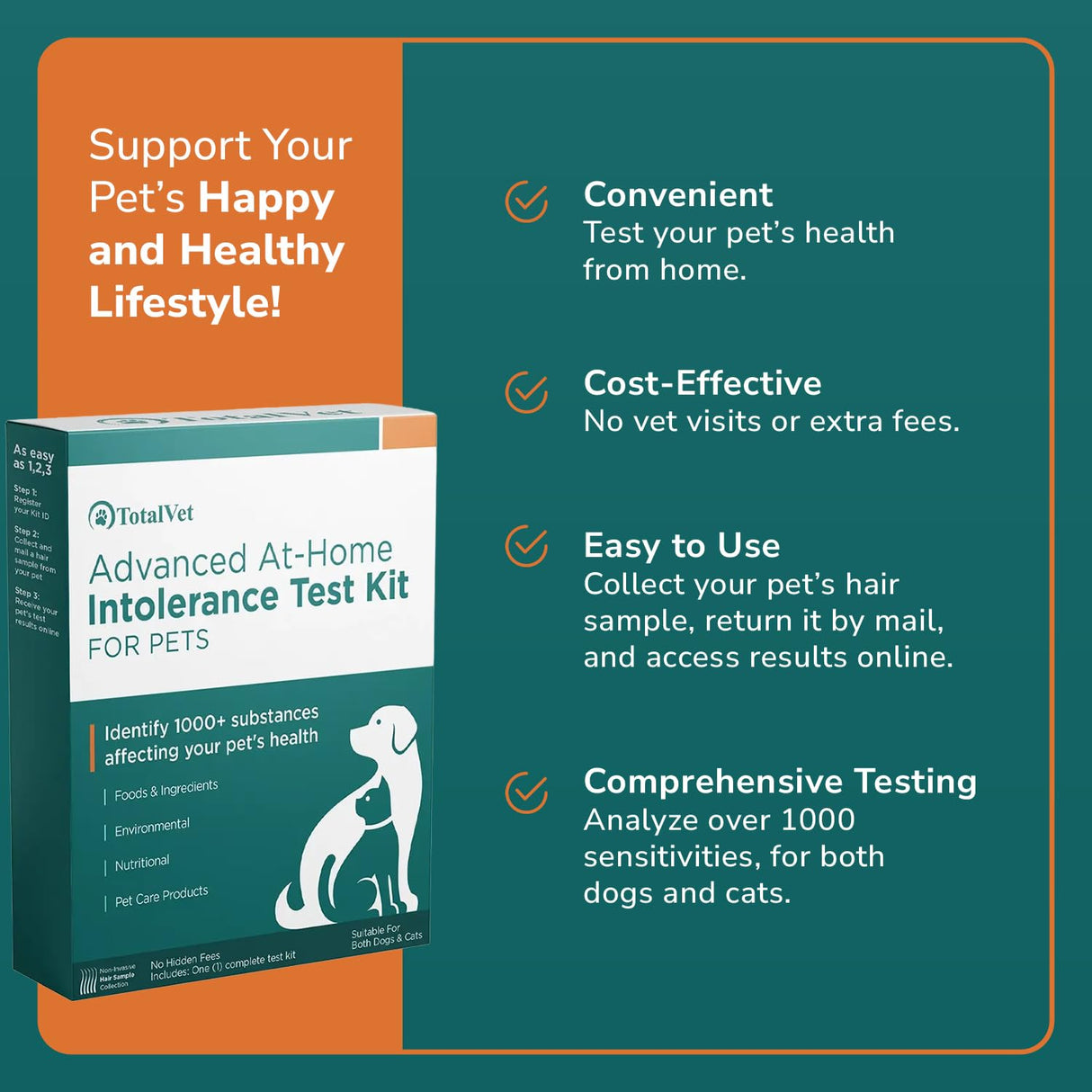 TotalVet Dog Allergy +1000 Food & Nutritional Sensitivity Test, Pet Intolerance Kit at Home — Advanced Complement to DNA Tests for Complete Pet Wellness