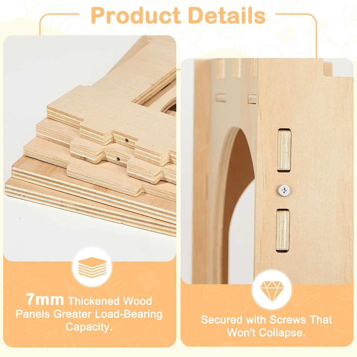 Glittme Wooden Rabbit Castle Hideout - Large Indoor Bunny House & Guinea Pig Hut with Roof Platform Bed Enrichment Cage Accessories for Chinchilla Ferret (Mat Included)