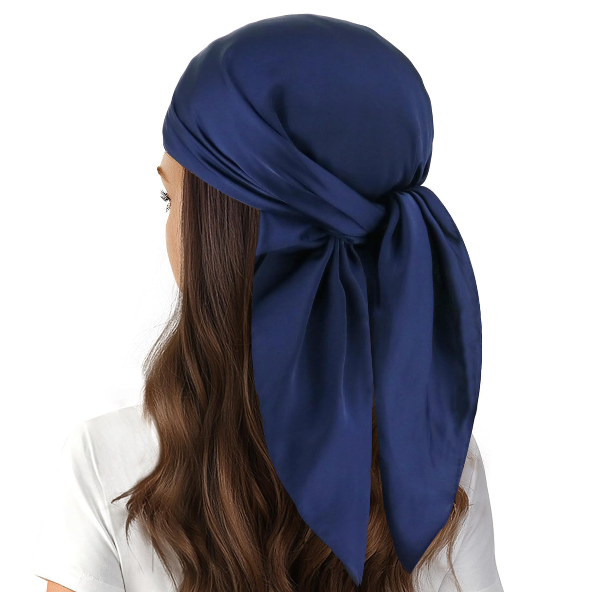 Vimate Navy Blue Satin Scarf - Ladies 27'' x 27'' Square Dark Blue Silk Like Head Scarf for Women Hair Wrap Bandana Handbag Purse Accessory (Style 82)