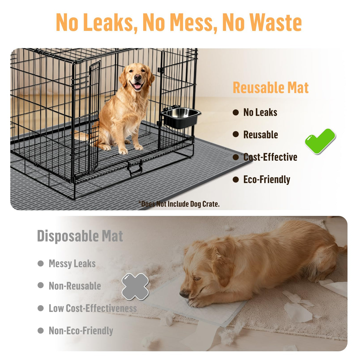 Bartuke Silicone Dog Bed Mat, 50"x 35" Crate Mat for Dog Cages, Kennel Mat with Raised Edge, Washable, Waterproof, Leakproof, Protect Floors (Dark Grey)