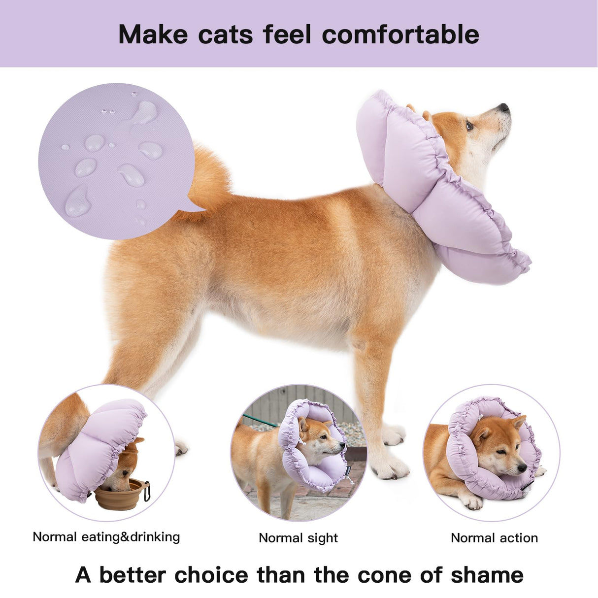 H HIDREAM Soft Dog Cones for Medium Dogs,Cute Adjustable Cone for Dogs to Stop Licking,Dog Recovery Collars & Cones That can Protect Head and Foot Wounds,Purple Flower All-Season Style