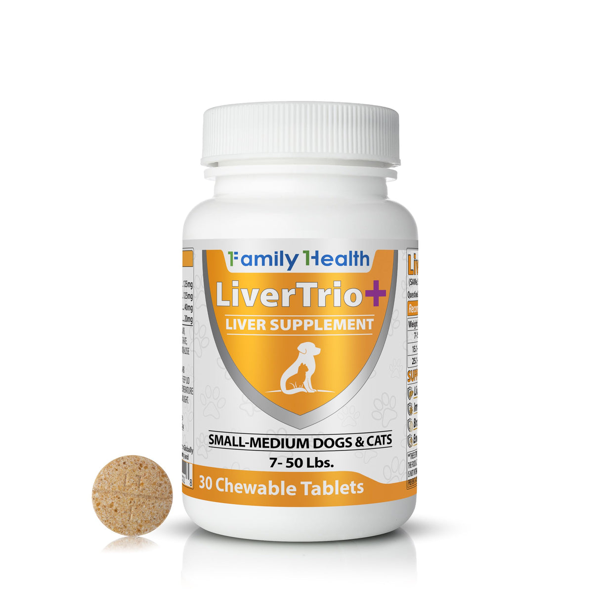 LiverTrio+ Comprehensive Liver Support Supplement for Smaller Dogs. Flavorful Chewable Tablets Combining Same, SPC, Silybin A+B, + Glutathione 30Ct (Small - Medium)