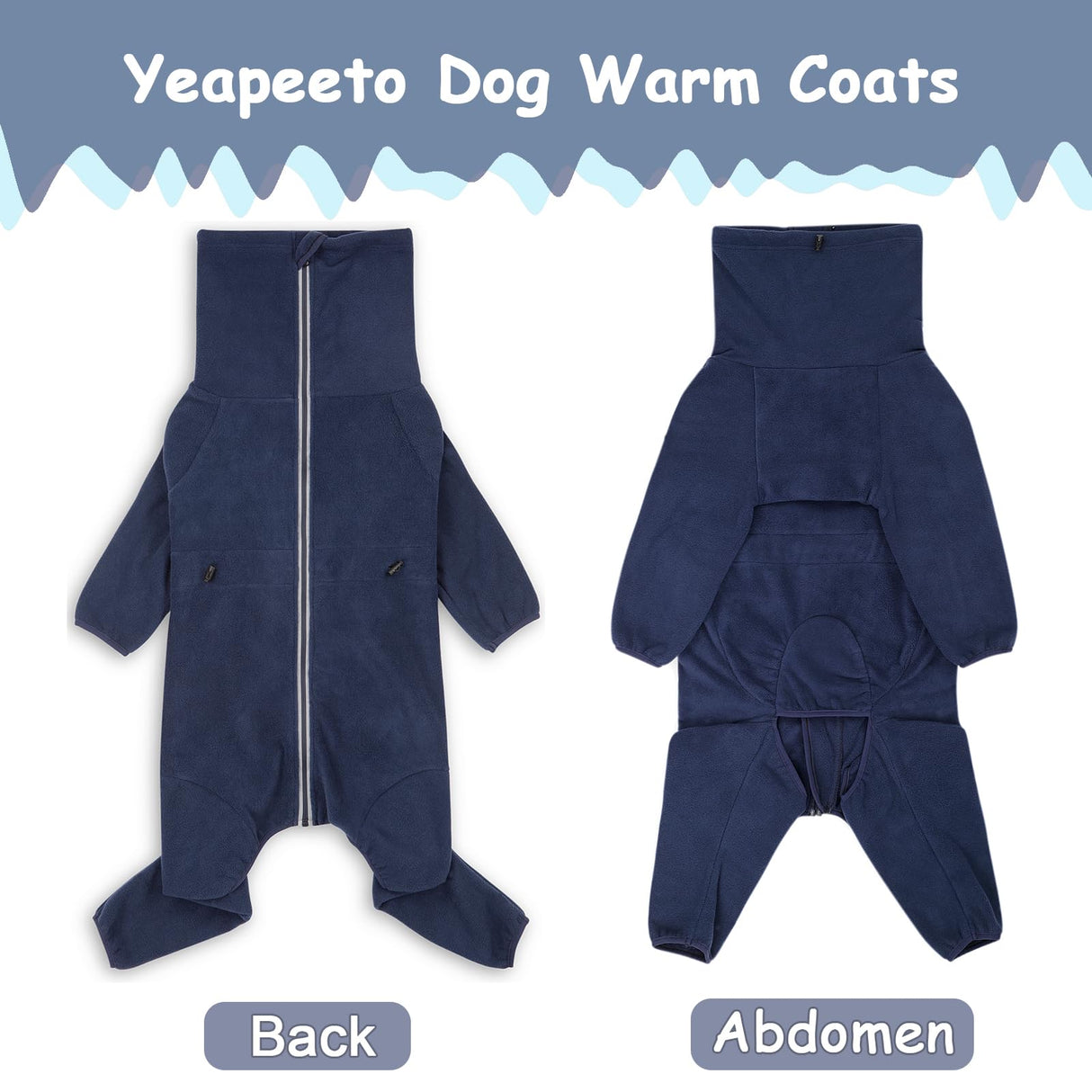 Dog Winter Coat for Large Medium Small Dogs, Warm Fleece High Collar Full Body Dog Jumpsuit Comfortable Onesie Apparel (Dark Blue, 5X-Large)