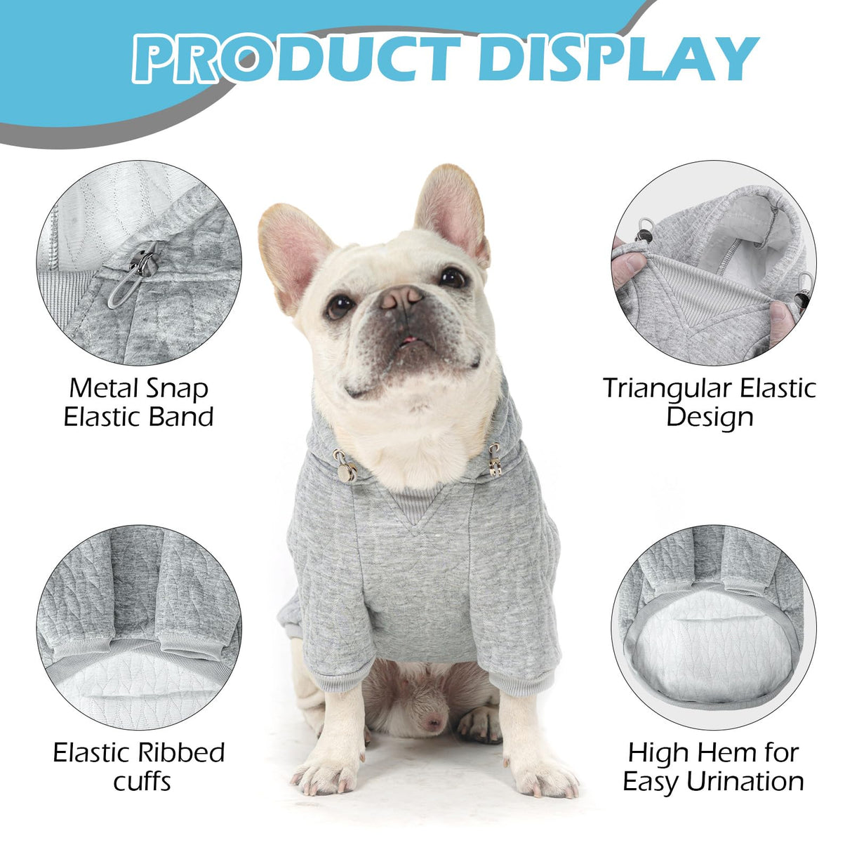 EXPAWLORER Textured Cable Knit Basic Dog Hoodie, Elevated Style Dog Sweater with Leash Hole and Pocket, Soft and Warm Pet Winter Coat, Cold Weather Clothes for Small Medium Large Dogs,Grey M