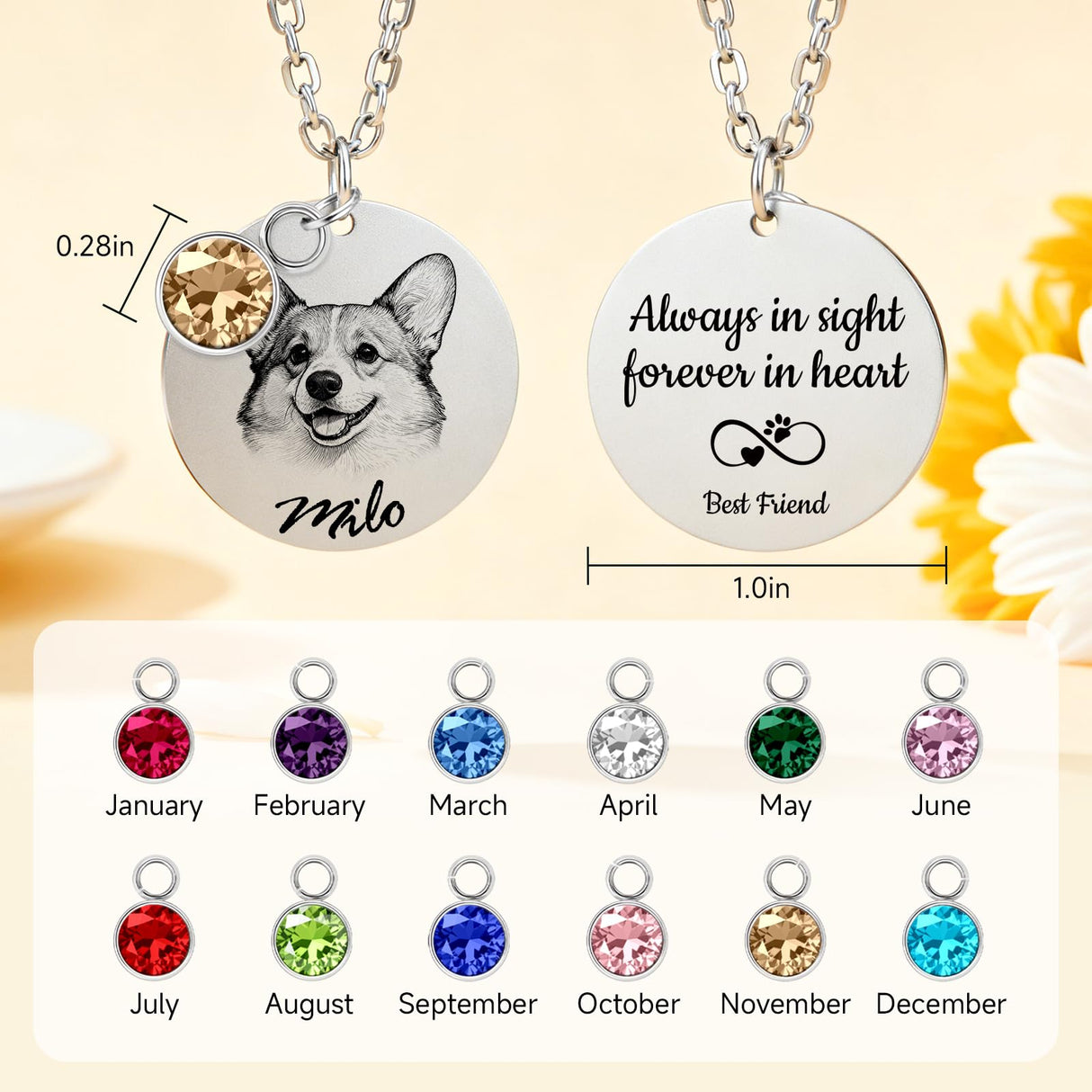 CDBUY Custom Dog Necklace for Women – Personalized Pet Portrait Pendant with Photo or Name, Customized Engraved Round Memorial Gifts for Dog or Cat Loss
