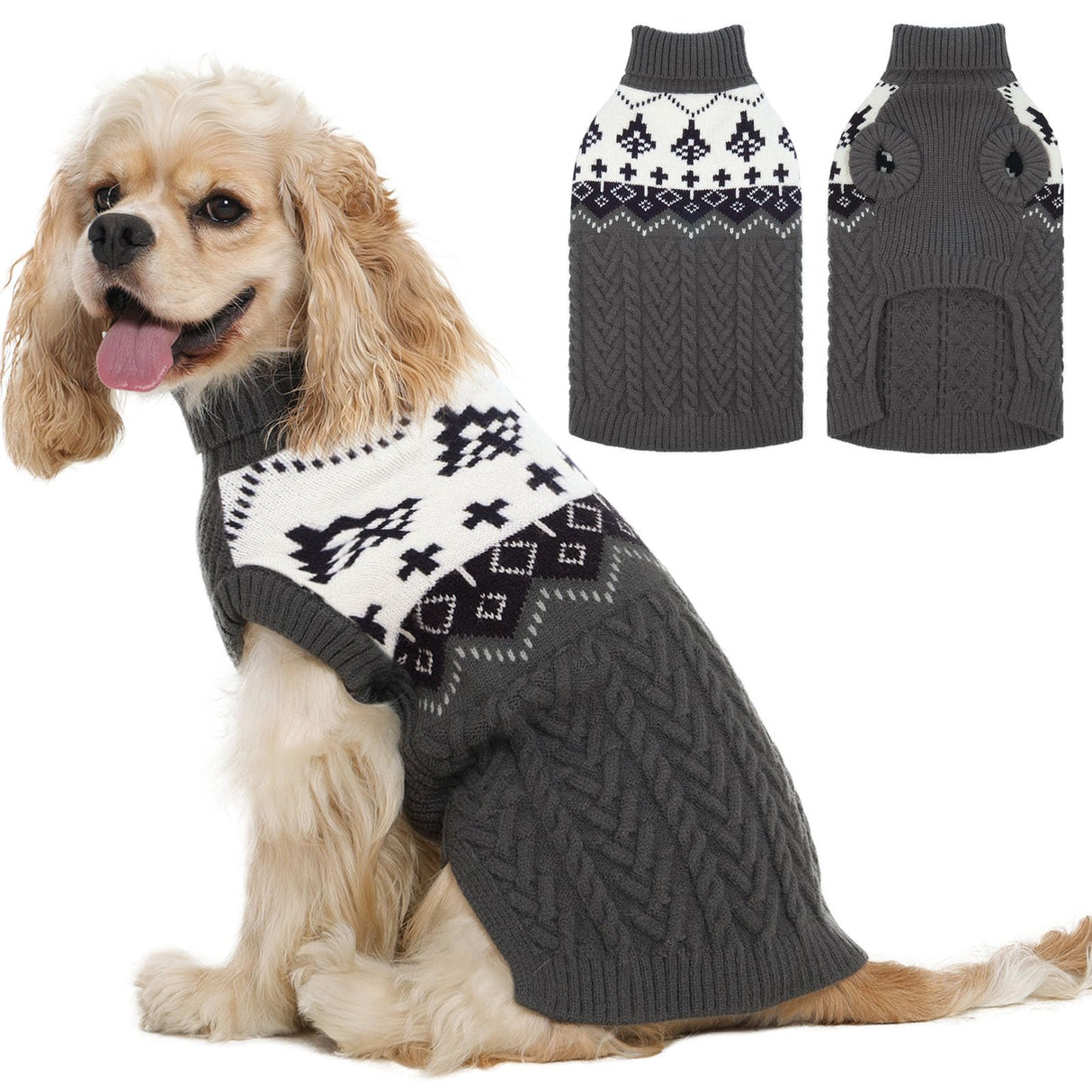 LeleTail Small Dog Christmas Sweaters, Winter Warm Pet Turtleneck, Girl Boy Dog Holiday Outfit, Festive Xmas Tree Pattern Festive Pet Sweater for Chihuahua, Cavalier Christmas Photos, Grey S