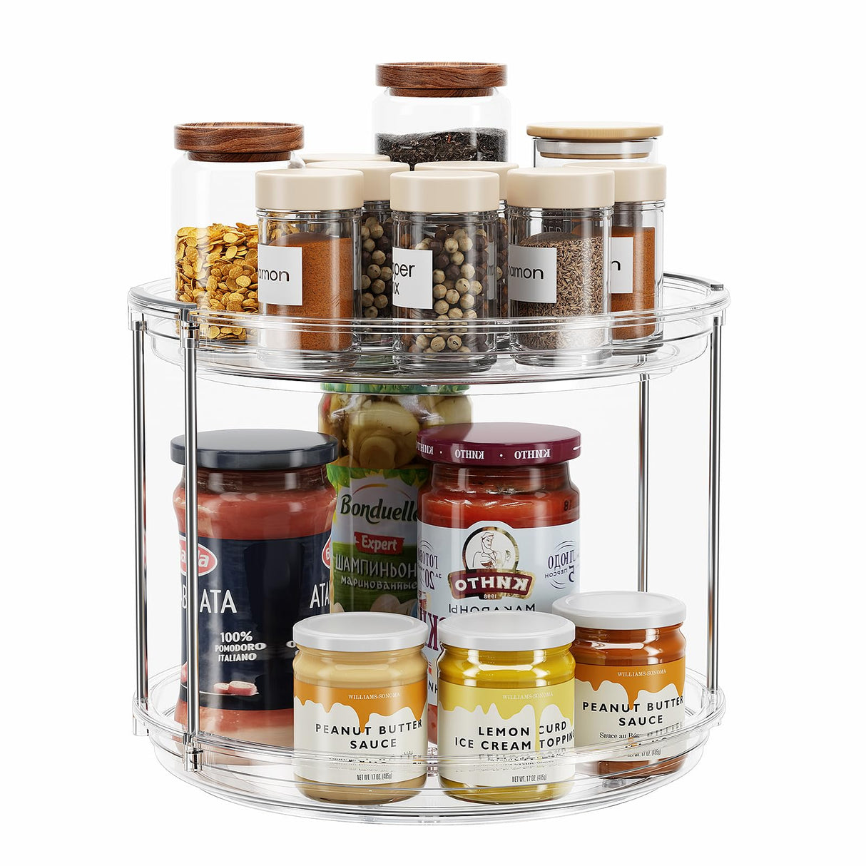 2 Tier Lazy Susan Turntable Organizer 9.25'' Rotating Spice Rack Organization for Cabinet, Kitchen, Pantry, Countertop, Bathroom, Vanity, Medicine Cabinet Organizer, Clear