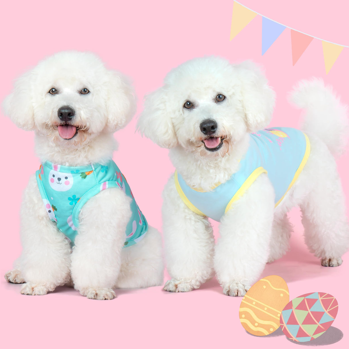 cyeollo 2pack Dog Easter Shirt for Small Puppy Dogs Outfit Soft Pet T Shirts Dog Tank Top Vest T-Shirt Rabbit Print Cat Apparel