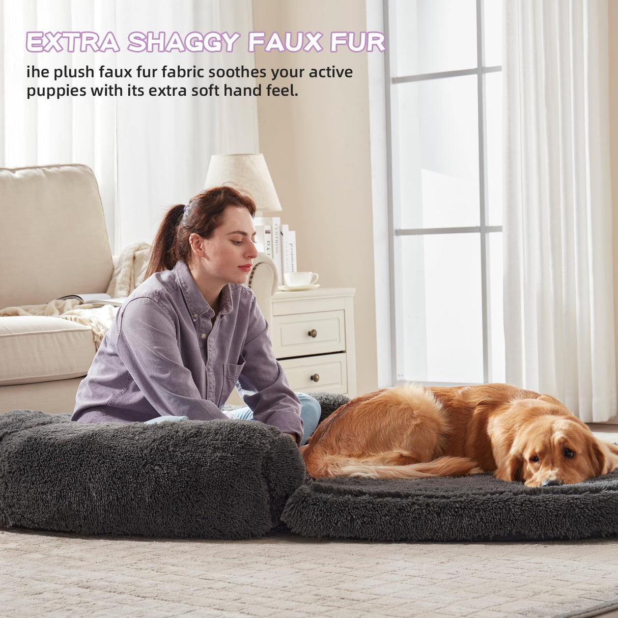 Foldable Man Dog Bed, Orthopedic Memory Foam Man Size Dog Bed, Large pet Bed, Artificial Fur Adult pet Sofa, Gray, 71 "x41 x12“