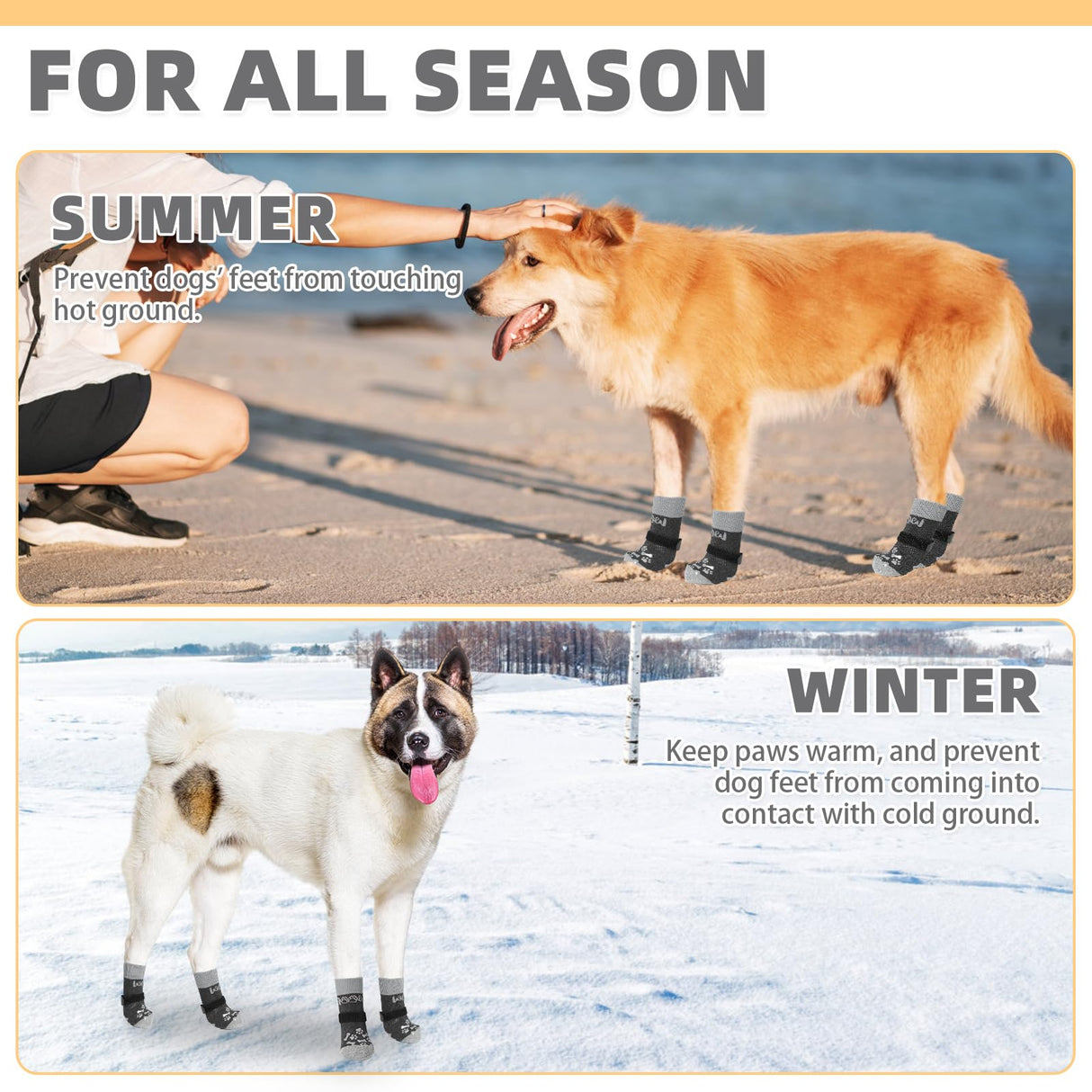 KOOLTAIL Anti Slip Dog Socks for Hot/Cold Pavement to Prevent Licking Paws, Dog Boots&Paw Protector with Grippers for Hardwood Floors,Traction Control No Twist Booties for Small Medium Large Dogs M