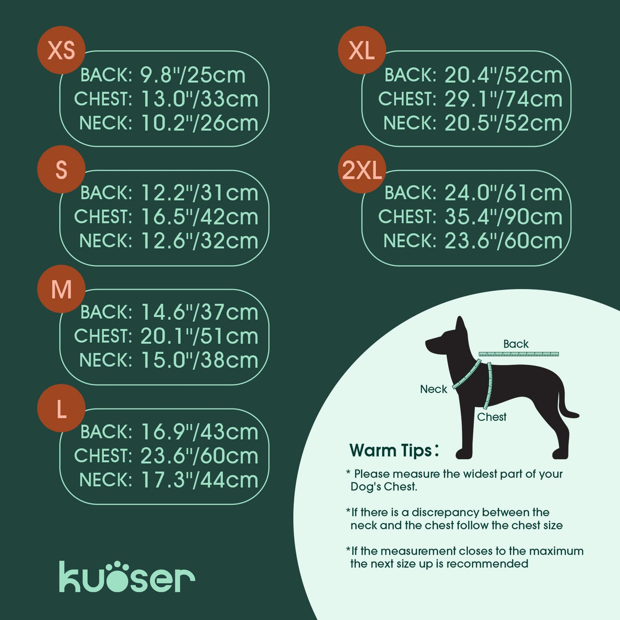 Kuoser Medium Dog Coat with Built-in Harness, Reflective Winter Jacket for Dogs - Brown M
