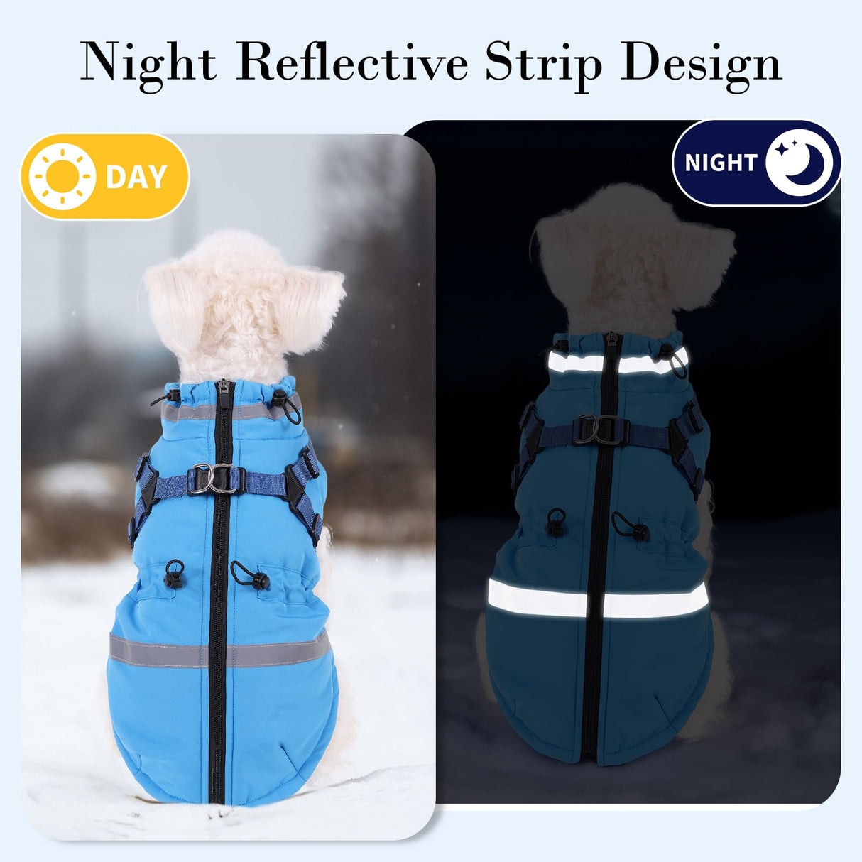 Norbi Dog Coat for Small Dogs, Winter Jacket with Built-in Harness, Water-Resistant Windproof Reflective Warm Adjustable Dog Clothes for Small Medium Dogs, Easy On Back Zipper