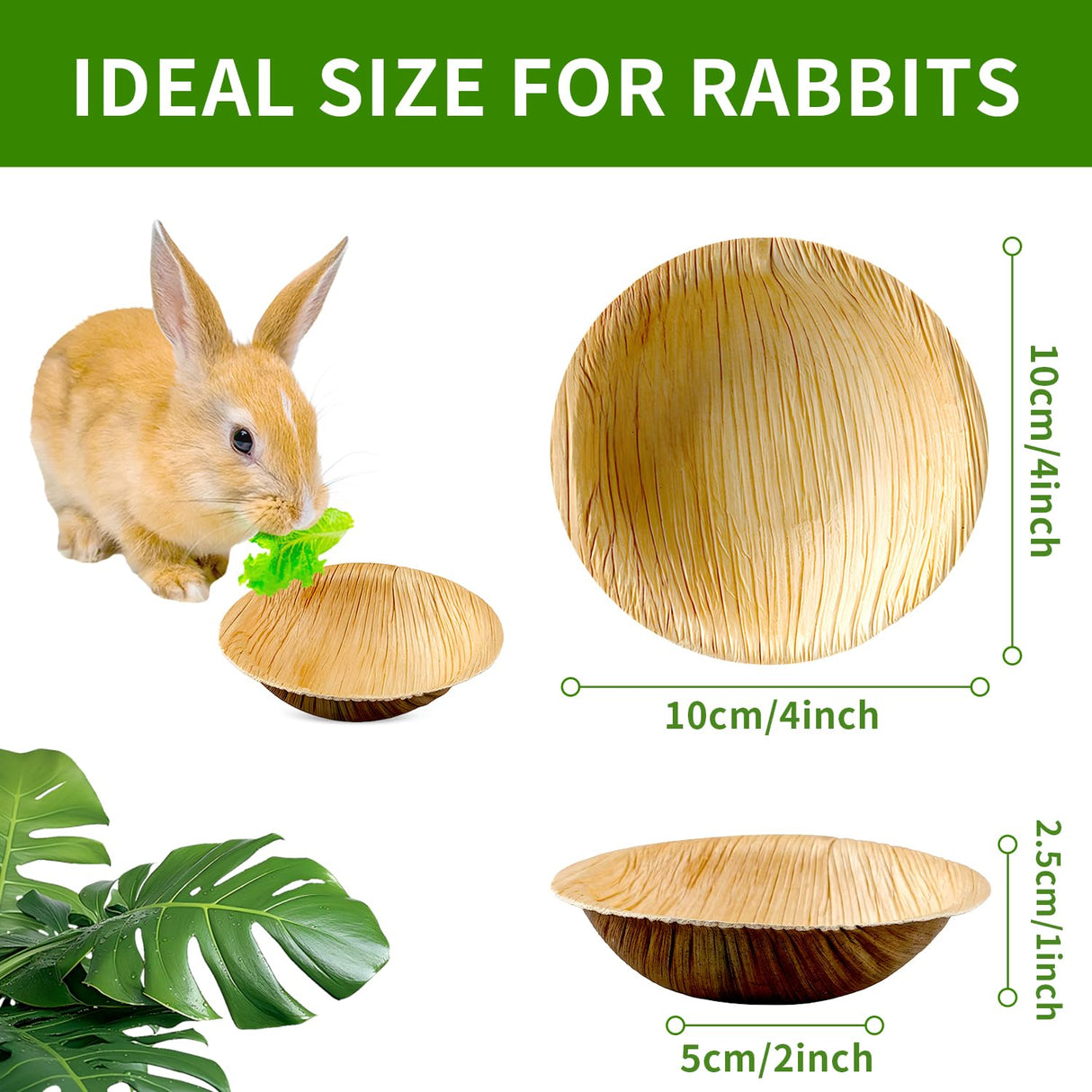 Jiaxix 30 Pcs Disposable Palm Leaf Bowls 4 inch Bowl for Rabbits, Compostable Like Bamboo Bowls Disposable Bowl Bunny Chew Toys Chewable Dish for Rabbits & Bunnies,Small Pets