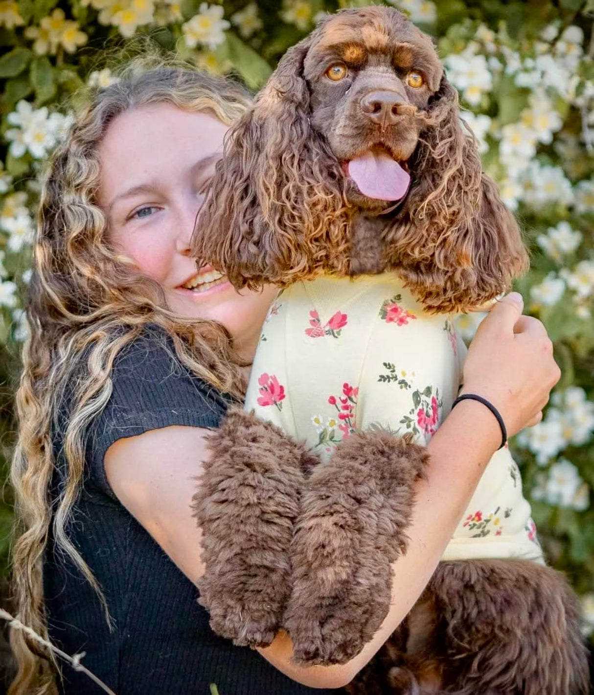 Blueberry Pet Floral Dog Hoodie, Rose Print Pullover Sweatshirt for Large Dogs, 20" Back Length, Lightweight Spring Outfit in Pastel Yellow