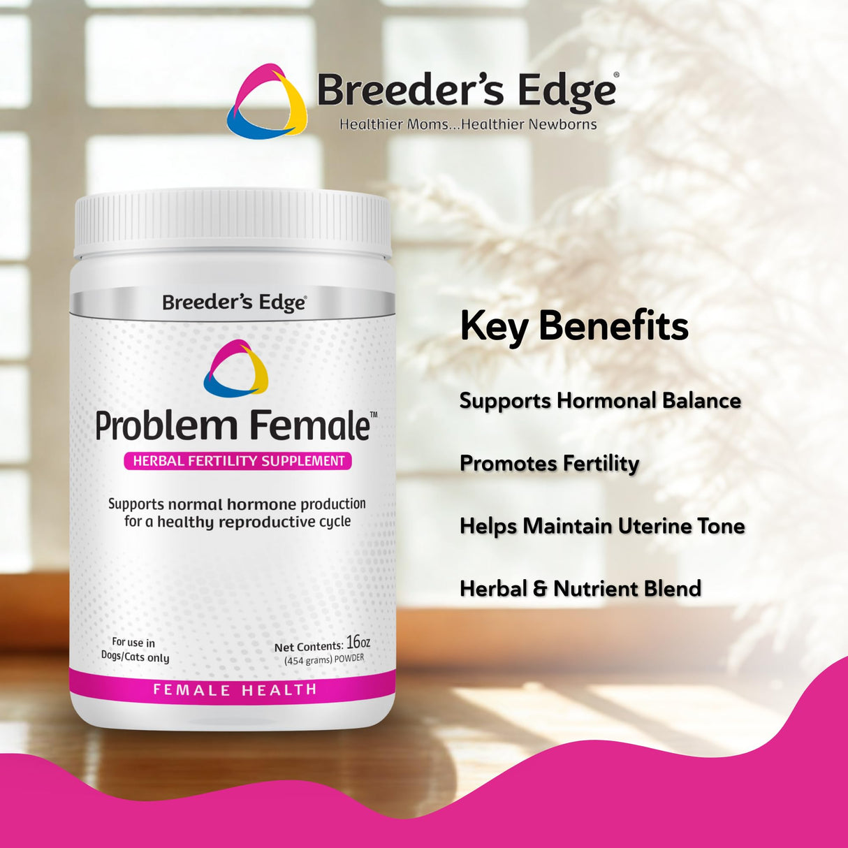 Breeder’s Edge Problem Female, Hormonal Support Supplement for Female Dogs & Cats, Natural Herbal & Amino Acid Blend to Support Reproductive Balance & Pregnancy Maintenance, Pork Liver Flavor, 454g