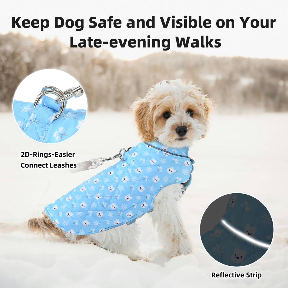 Mile High Life Dog Warm Coat, Small Dog Winter Jacket Windproof Water Resistant Cold Weather Coats Cozy Snow Jacket Vest for Puppies (Blue, X-Small Chest 11.8")