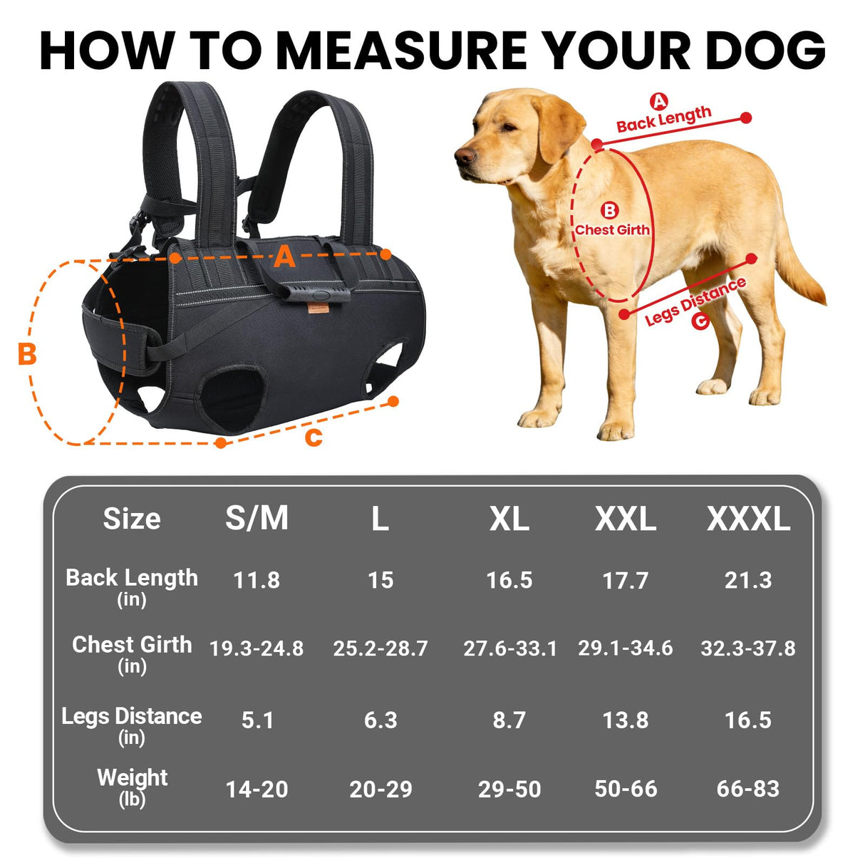 Terapaton Dog Lift Harness Backpack Carrier for Large Dogs, Full Body Sling with Handle, Dog Harness for Joint Injuries, Arthritis, Ideal for Stairs, Elderly Dogs (Black S/M-Large 14-20 LBS)
