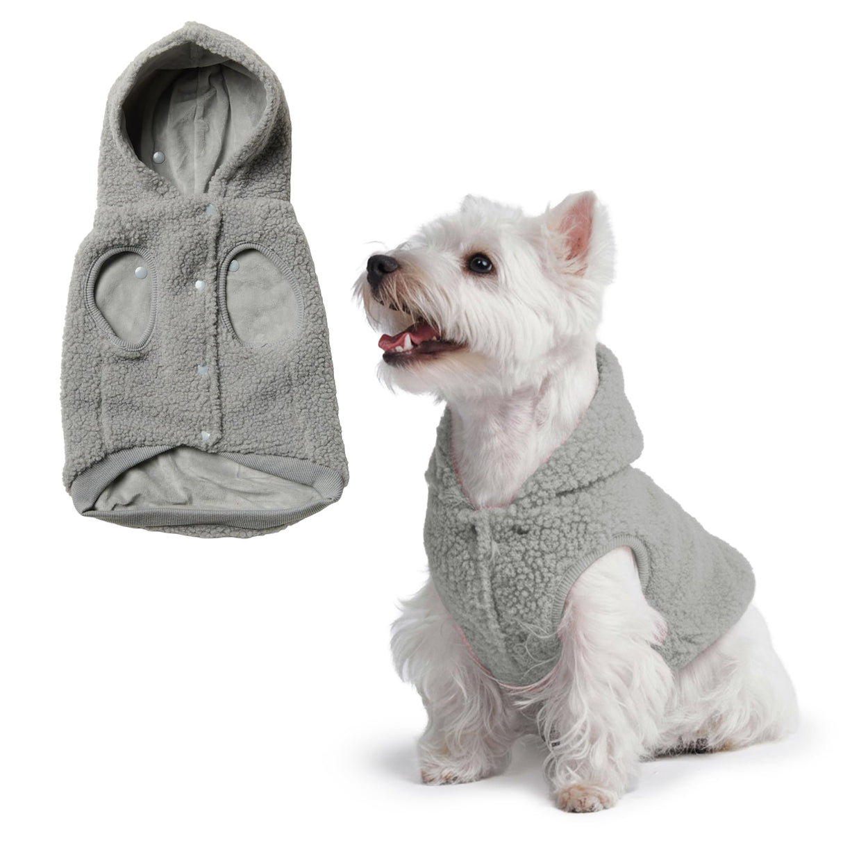 Spark Paws Dog Sweater, Hooded Hoodie for Cold, Warm Clothes for Small Medium Large Breeds - Silver Grey - M