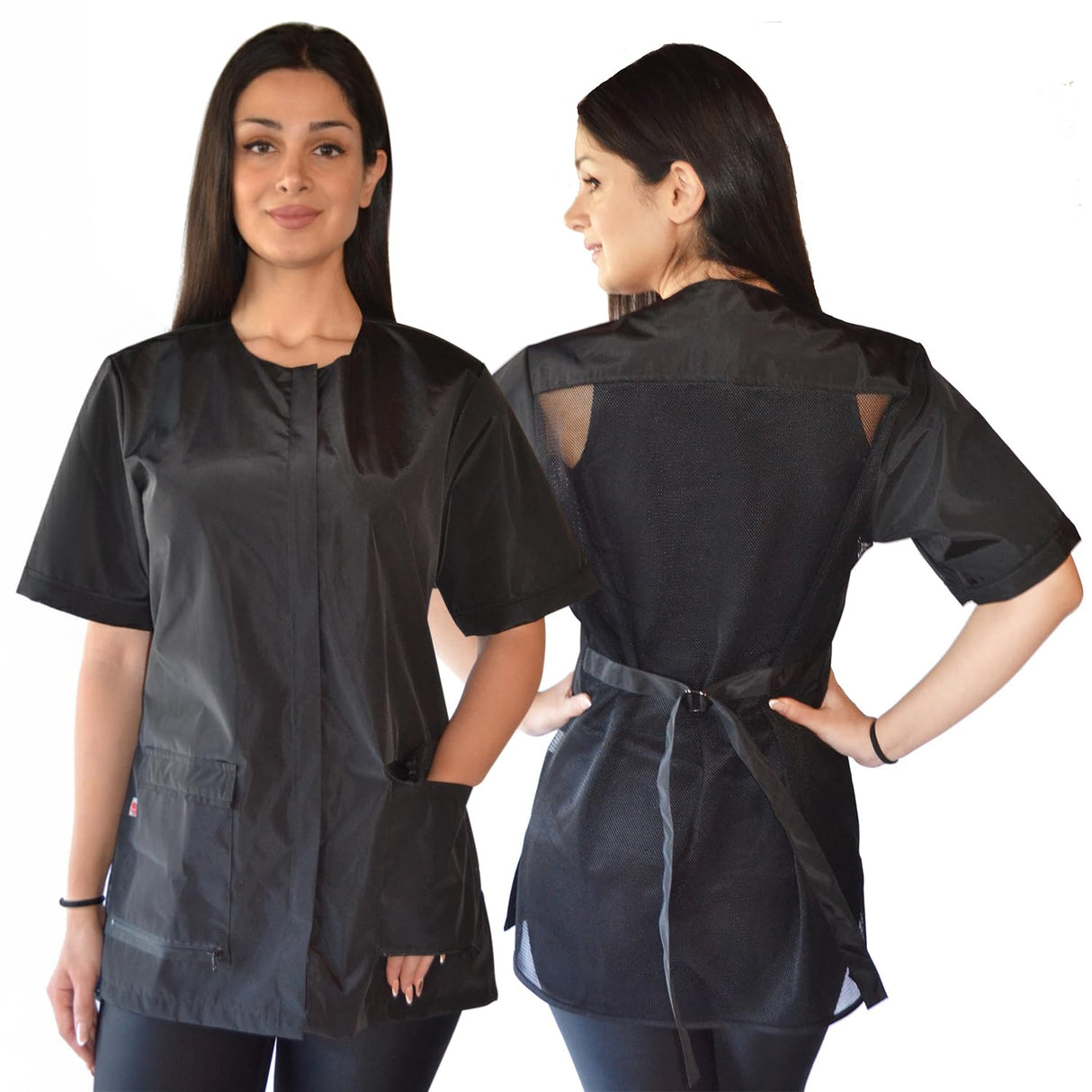 Ladybird Line 950 Classic Black Waterproof Styling Jacket, Hair and Bleach Resistant with Covered Zipper Panel, Mesh Back and Back Tie Belt, Ideal for Pet Groomers, Barbers, and Hair Stylists - 2XL