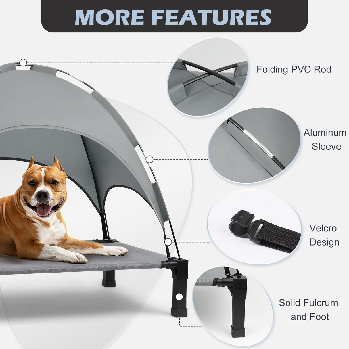 Heeyoo Elevated Dog Bed with Canopy, Outdoor Dog Bed Cot with Removable Shade Tent, Portable Raised Pet Cot Cooling Bed for Dogs and Cats, Grey, 51" x 36"