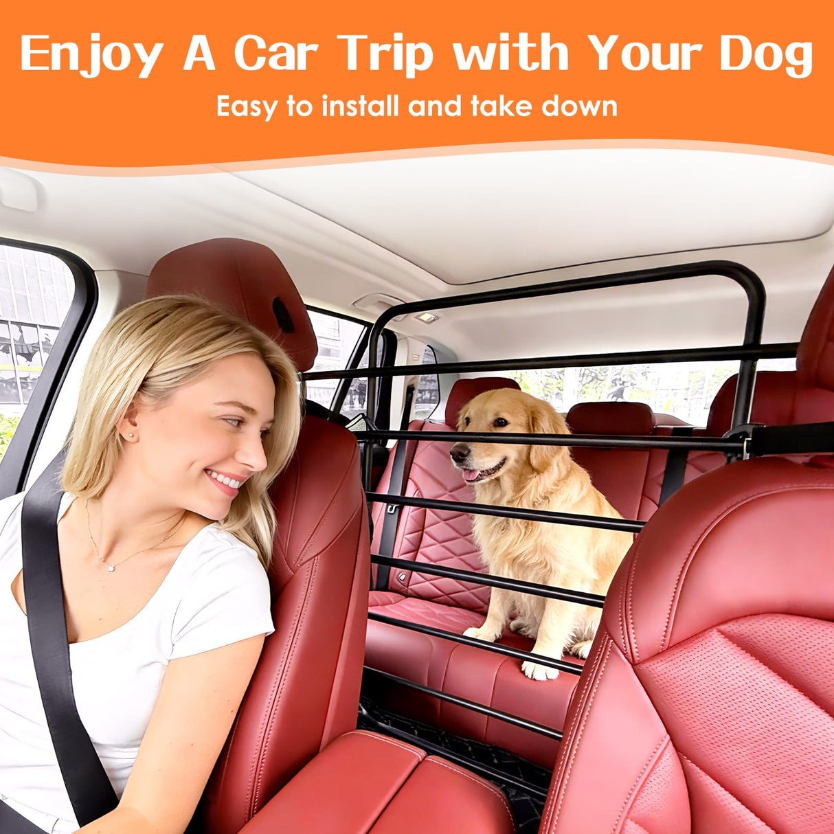 Zmgdrm Dog Car Barrier, Adjustable Universal Vehicle Pet Barrier for Cars, Trucks, SUVs - Moves with Your Vehicle Seats, 42"–61" Width Adjustable SUV Dog Barrier for Back Seat