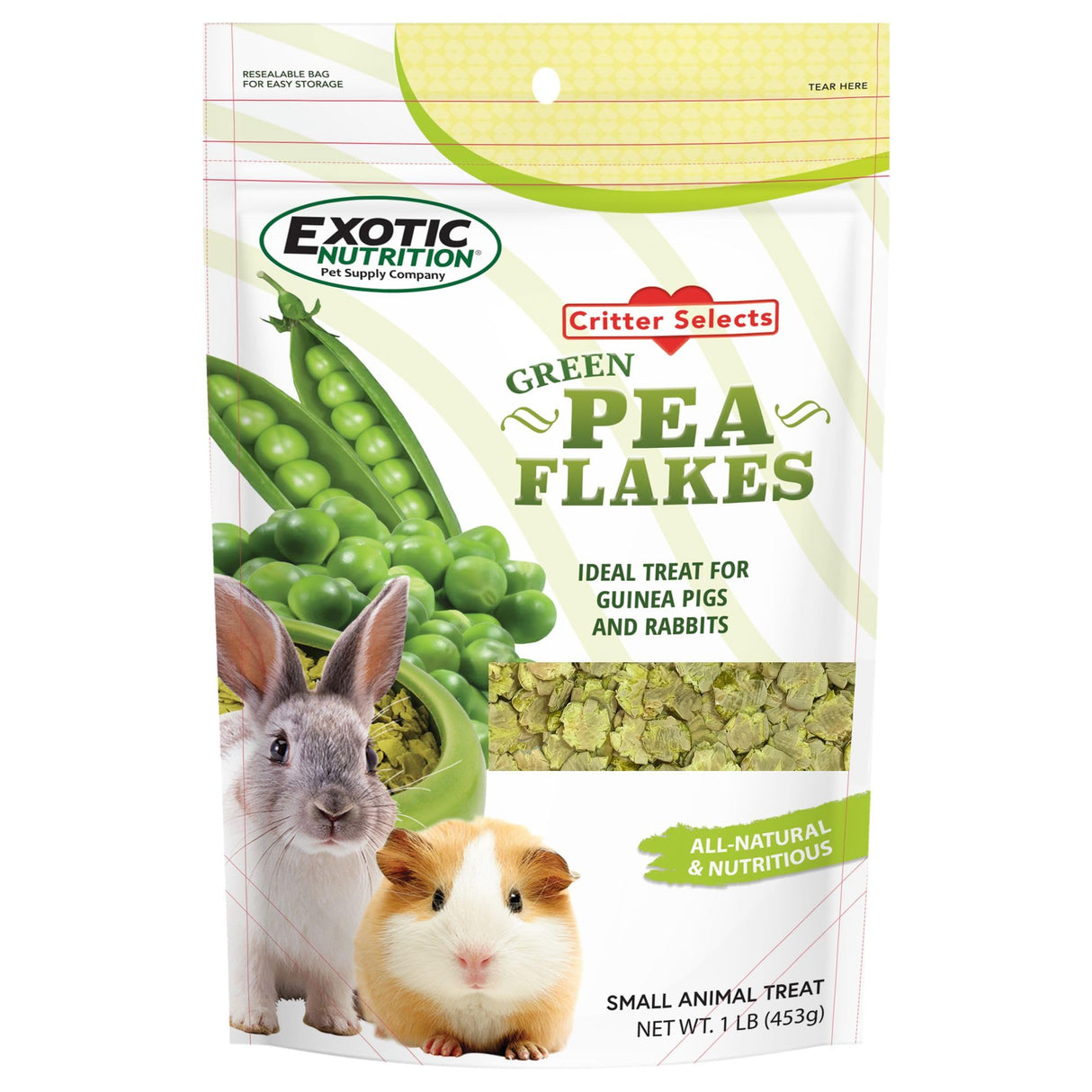 Exotic Nutrition Green Pea Flakes (1 lb.) - Healthy Natural Dried Vegetable Treat - for Rabbits, Guinea Pigs, Hamsters, Chinchillas & Other Small Pets