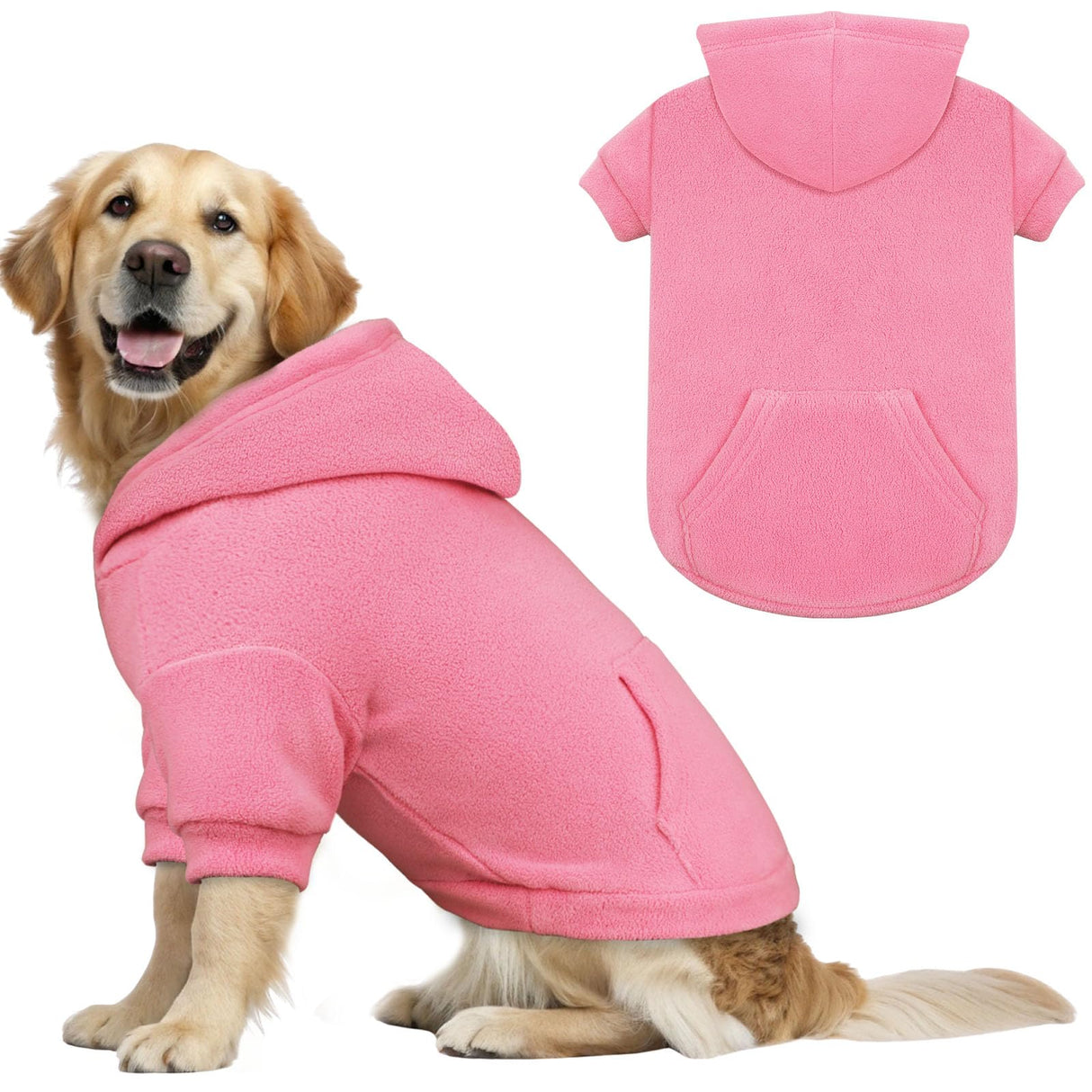 Dog Sweaters for Large Dogs,Dog Hoodie,Warm Fleece Sweatshirt with Hood & Pocket,Leash Hole,Cozy Cold Weather Pet Clothes Sweater Hoodie for Large Dogs(Pink,XL)