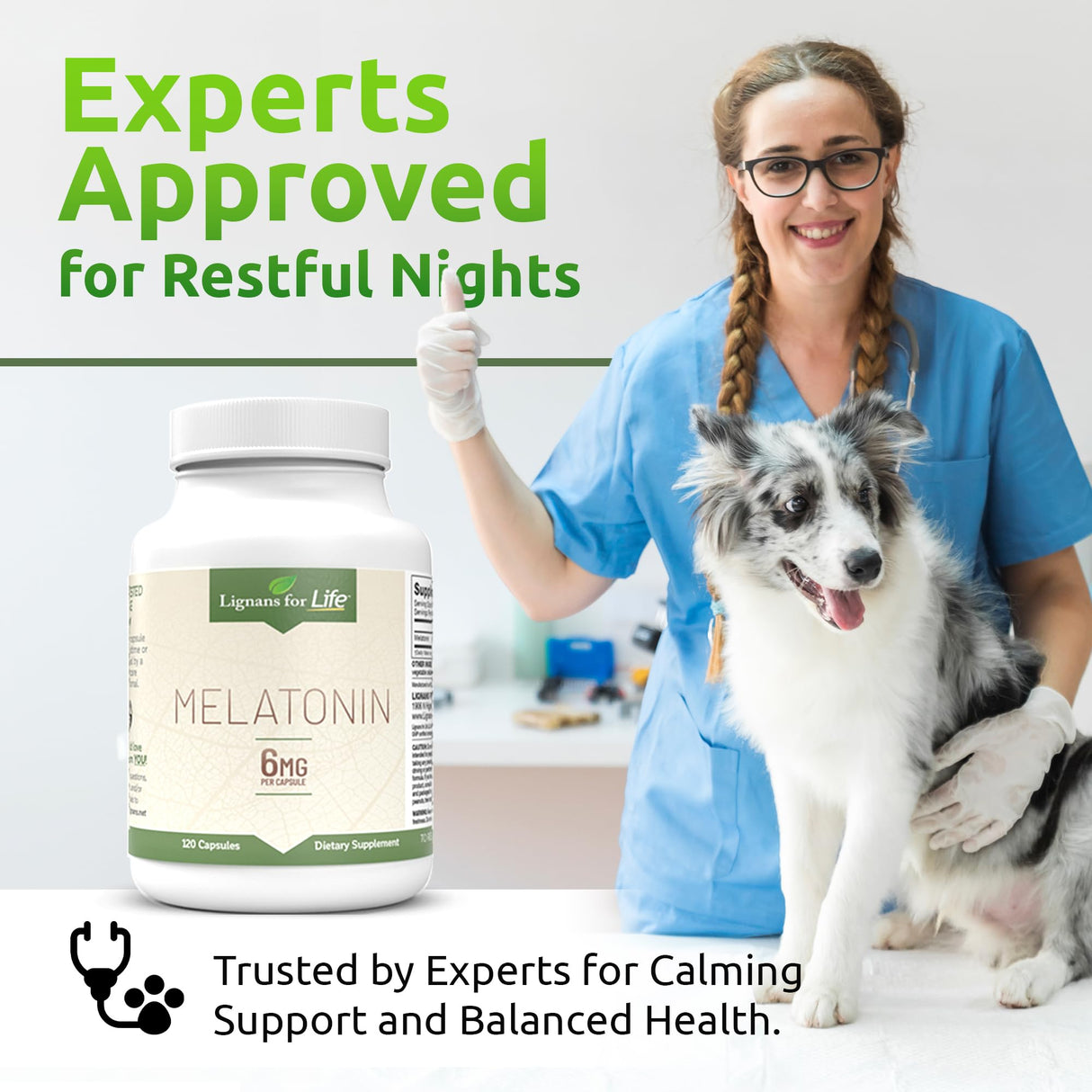 Lignans for Life Melatonin for Dogs & People, 6mg - 120 Capsules - Capsules - Pet Treats - Vitamins for Overall Health