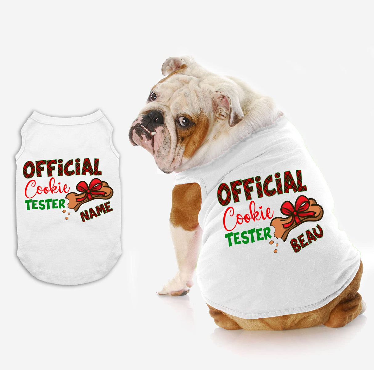 Personalized Christmas Dog Shirt, Official Cookie Tester Dog Shirt, Lightweight Shirt for Dog, Shirt for Puppies to Dogs 90 Pounds Clothes for Dogs, Custom Dog Shirts (Large Wide 14-20 lbs)