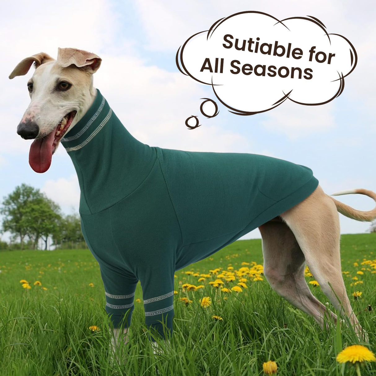 OUOBOB Greyhound Dog Sweater, Italian Greyhound Coat for Large Dogs, Whippet Pullover Turtleneck Stretchy Knit Sweatshirt, Greyhound Thermal Clothes Pajamas Sighthounds Jumpsuit for Cold Weather XXL