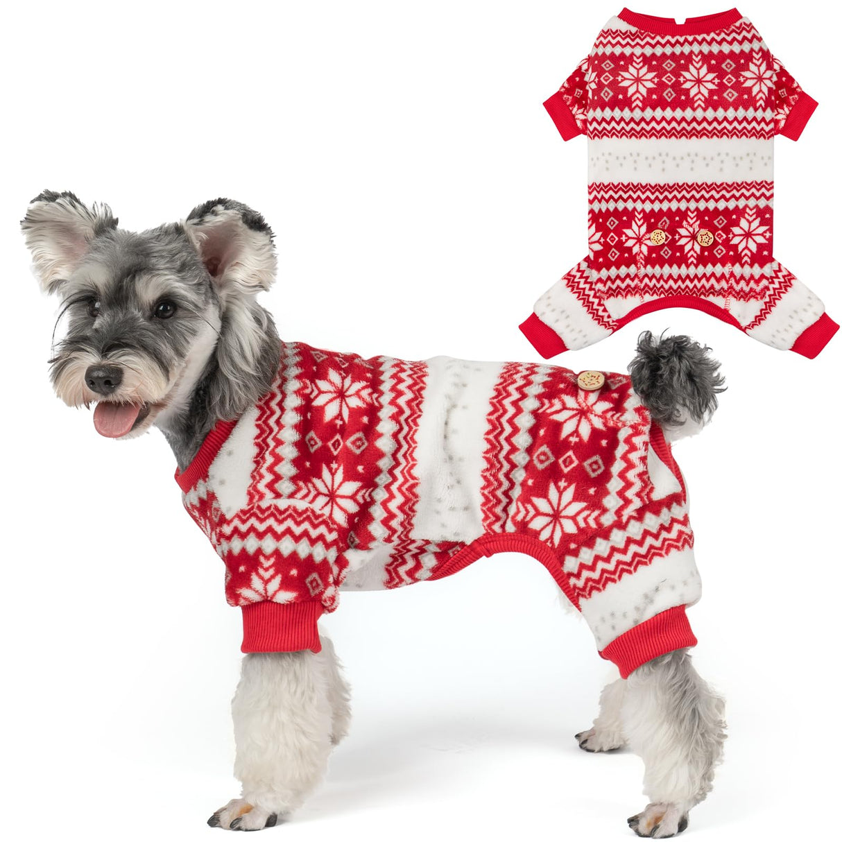 KYEESE Dog Christmas Pajamas, Holiday Dog Pajamas for Small Dogs with Snowflake Pattern, Warm Fleece Cat Onesie Cozy Christmas Outfit for Puppy Kitten Xmas Sweater Pet Jumpsuit, Small