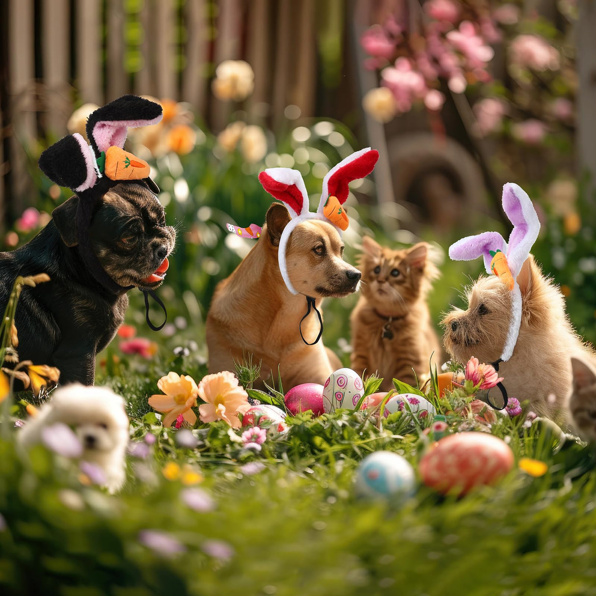 XunYee 8 Pcs Easter Dog Headbands Bunny Ears Headbands Cute Carrot Rabbit Ears Adjustable Pet Headwear Accessories for Easter Party Favors Dog Cat Puppy