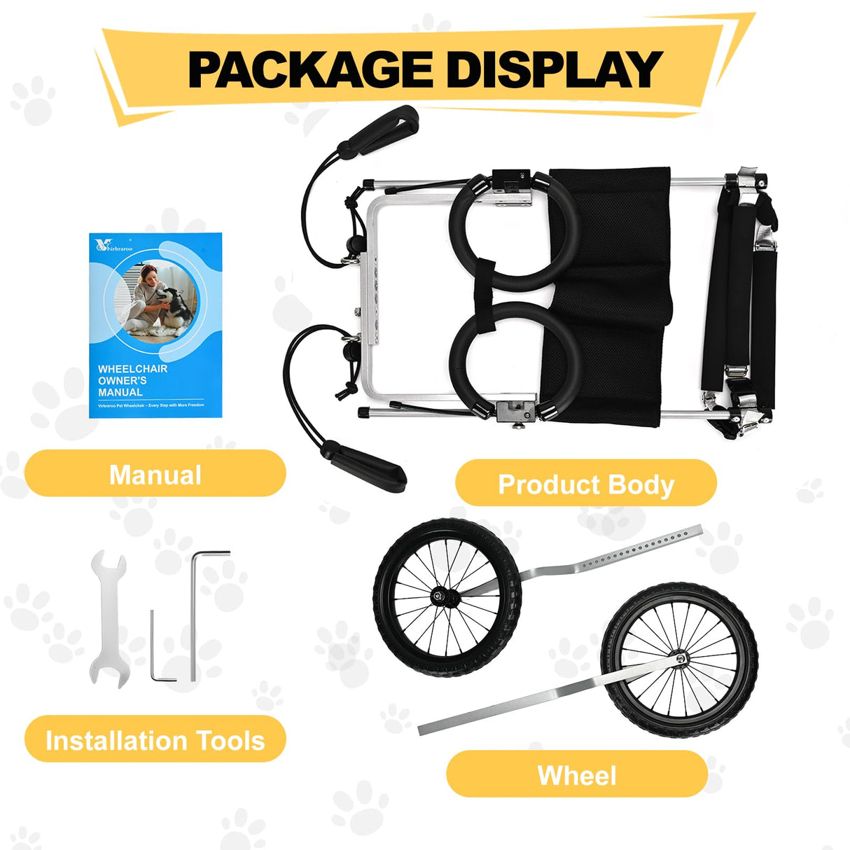 Virbraroo Dog Wheelchair for Back Legs – Lightweight Adjustable Mobility Aid for Medium & Large Dogs - Ideal for IVDD, Arthritis & Injury Recovery