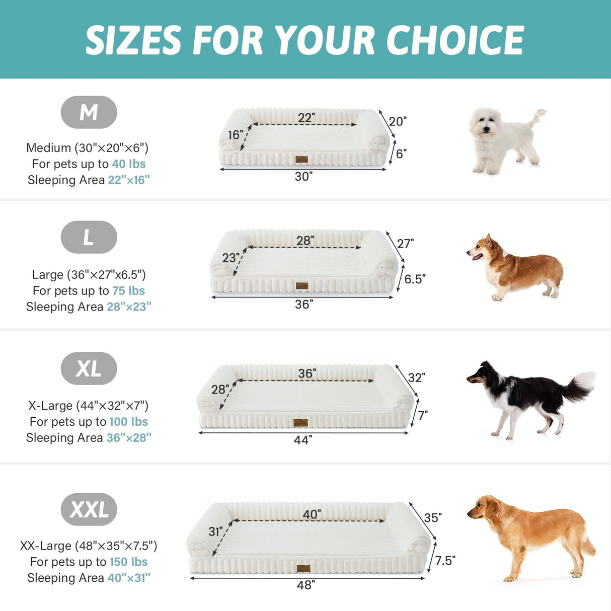 COZY KISS Cute Dog Bed for Medium Dogs, Faux Rabbit Fur Orthopedic Foam Dog Bed with Sides, Removable Washable Cover & Waterproof Lining, Comfortable Pet Couch, Cream (36" L x 27" W x 6.5" Th)