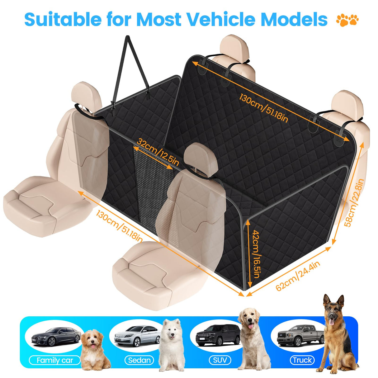 Dog Car Seat Cover for Back Seat, Back Seat Extender for Dogs with Hard Bottom, Supports 400 lbs, 2026 Upgraded Material, Anti Scratch, Safer, Easy to Use and Clean, Dog Hammock for Cars SUVs Trucks