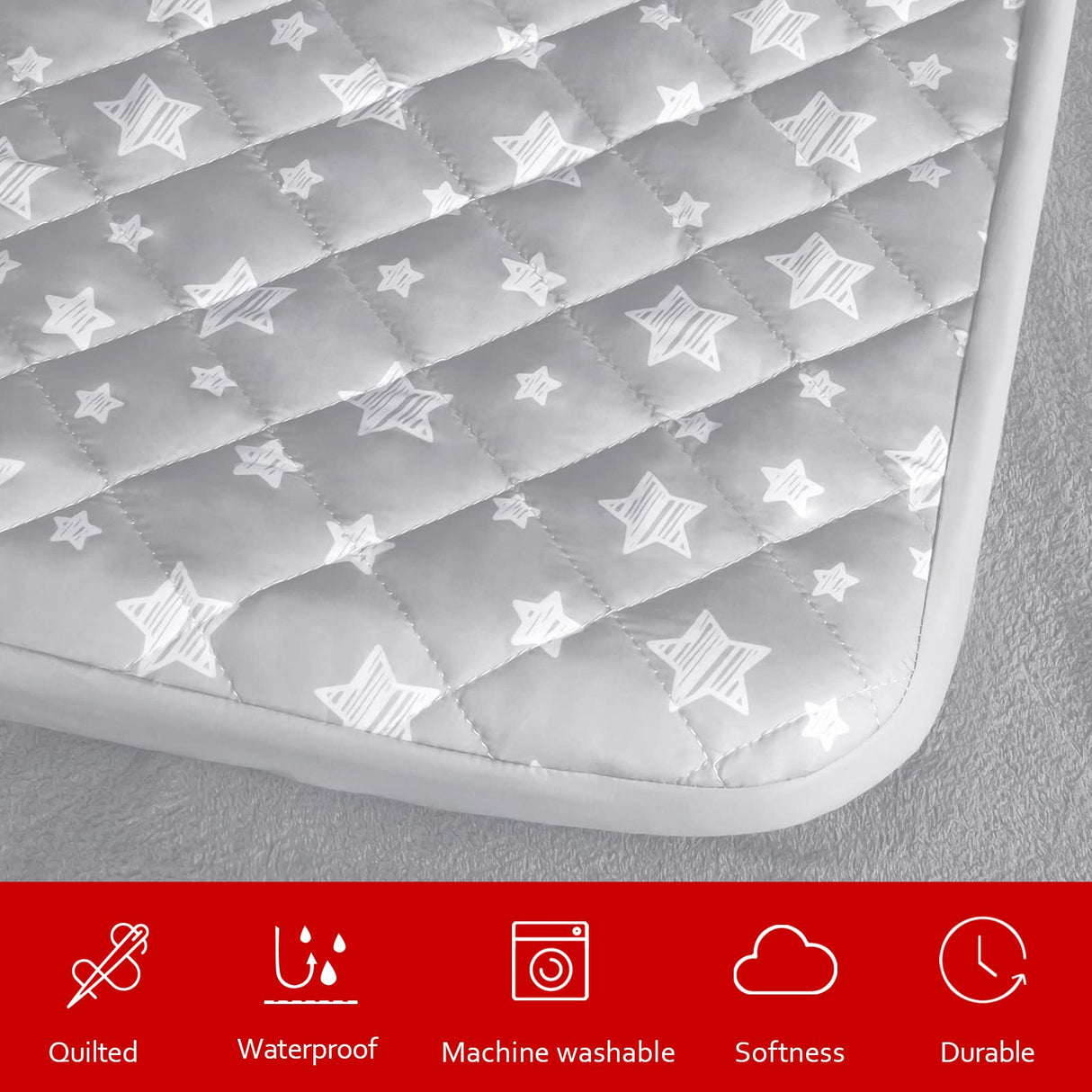 Waterproof Dog Bed Covers Replacement Washable Pet Hair Easy to Remove, Noiseless Quilted Puppy Pet Bed Cover Lovely Grey Star Print 35x44 Inches, for Dog/Cat, Cover Only