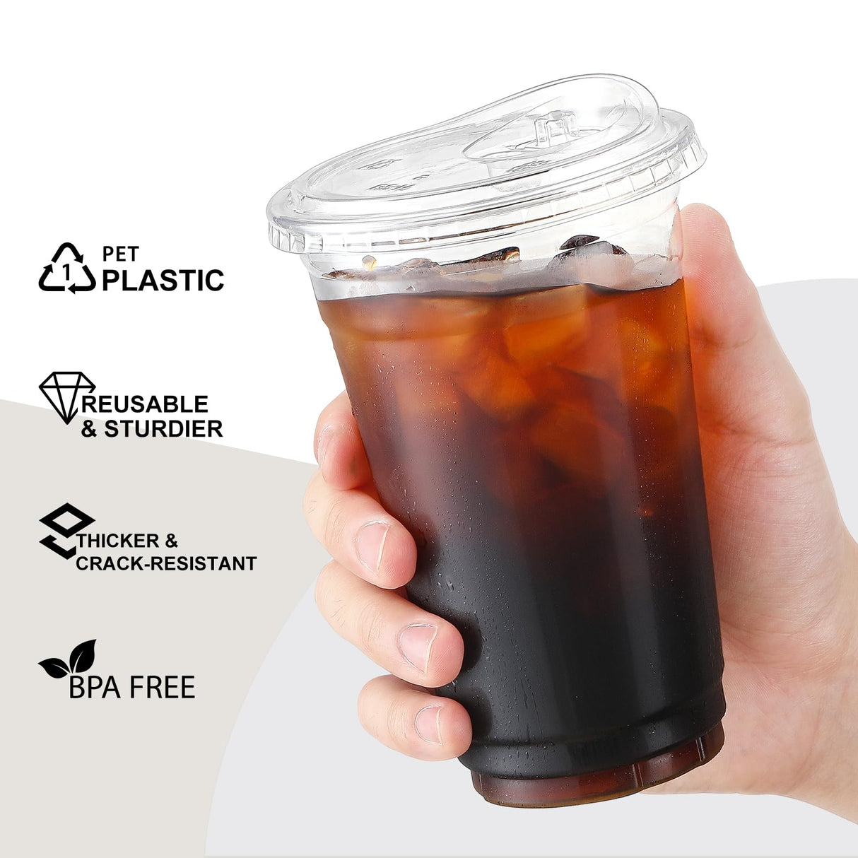 AOZITA 100 Sets - 24 oz Crystal Clear Plastic Cups With Sip Lids, Disposable Cups With Sip Through Lids for Iced Coffee, Smoothie, Milkshake, Cold Drinks